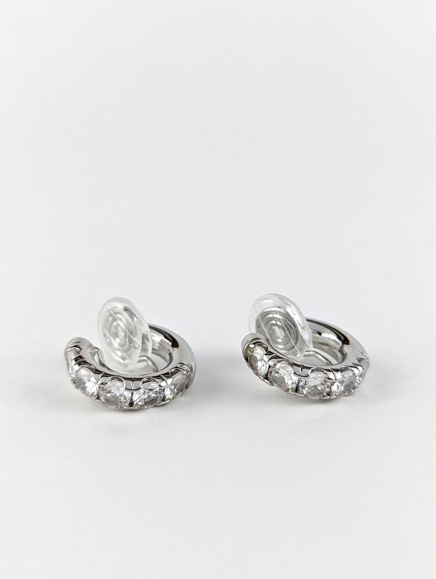 Gem Huggie Hoop Clip-on Earrings in Silver