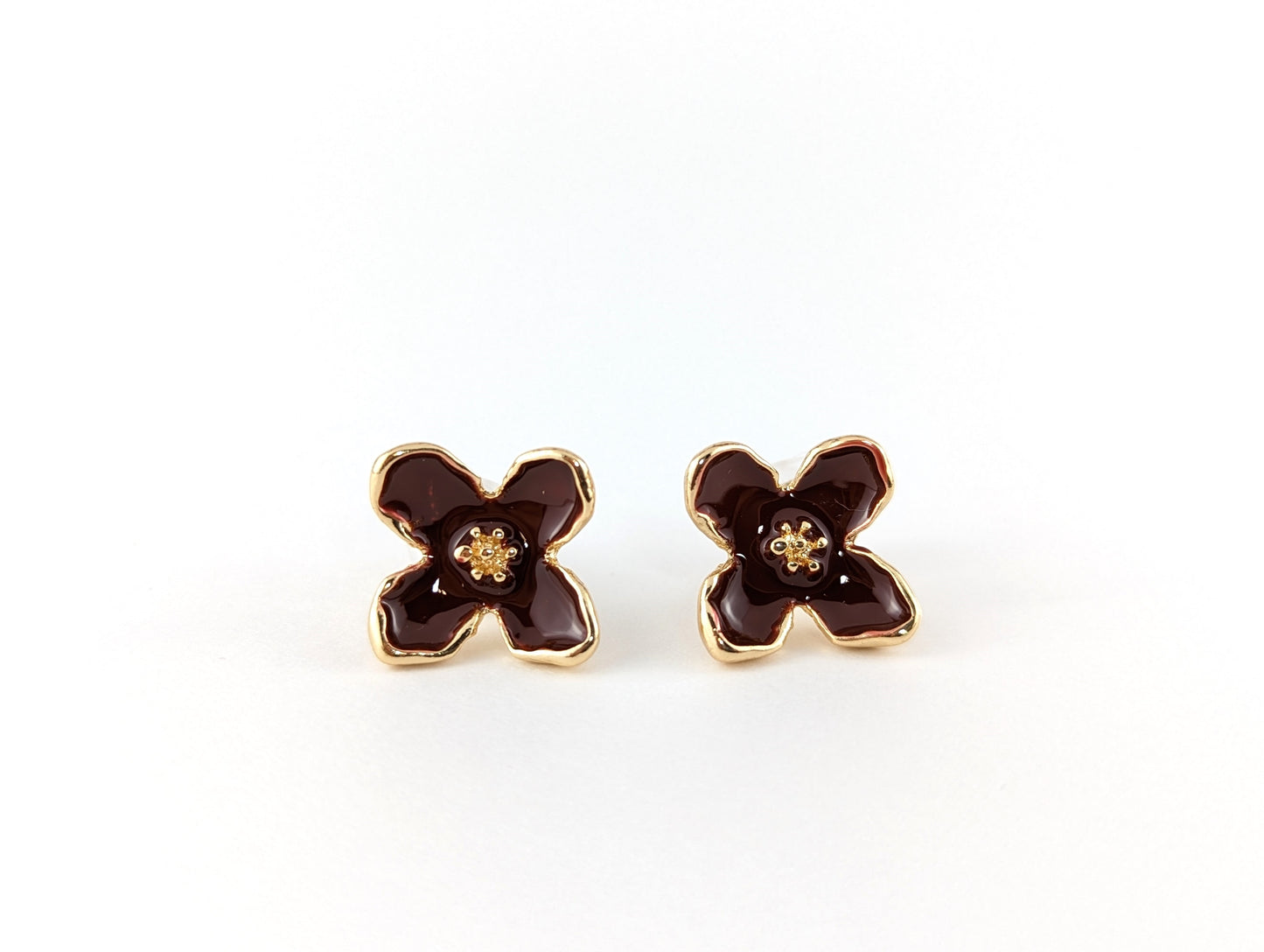 Red Roselle Flower Enamel Clip-on Earrings