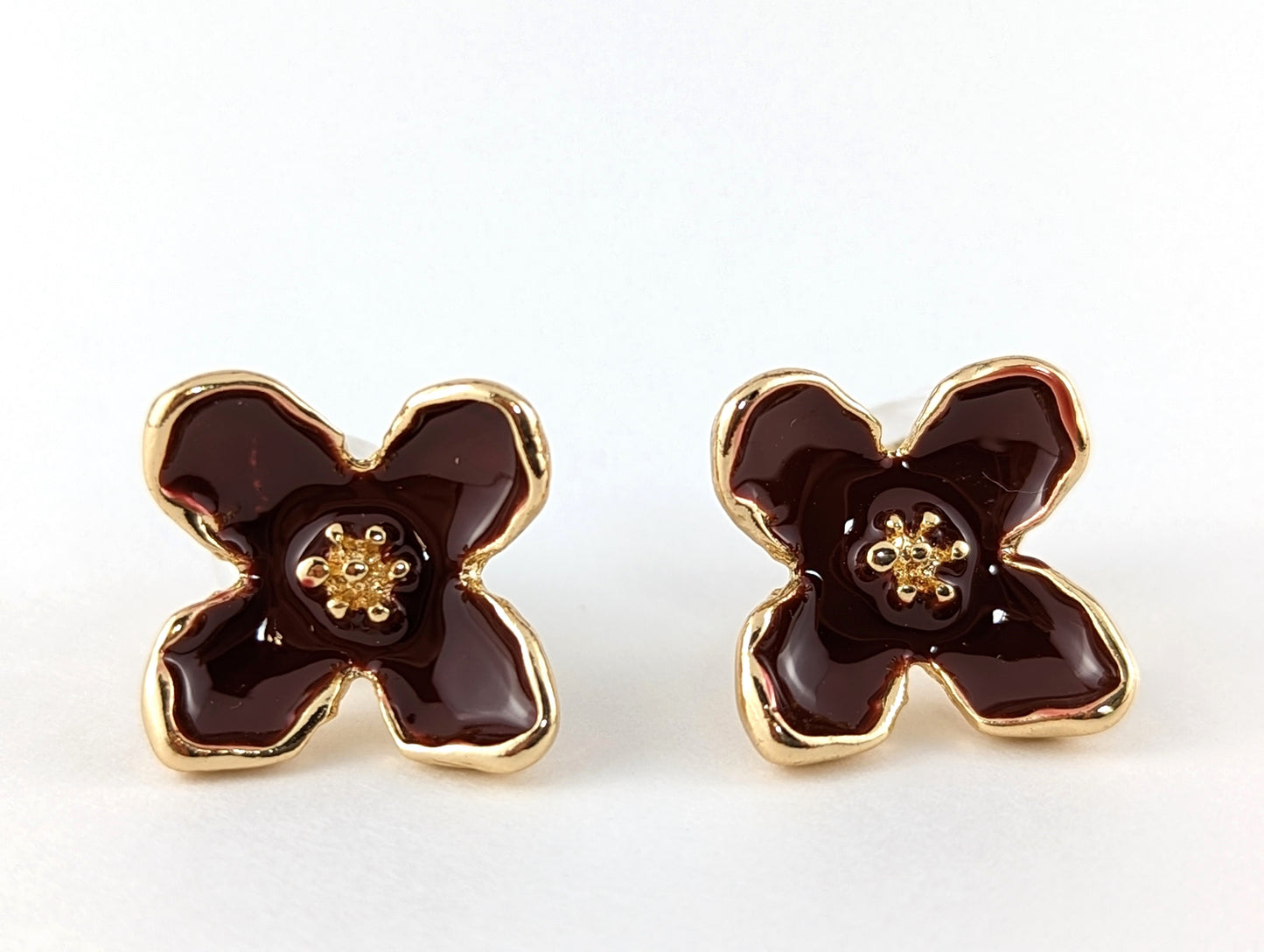 Red Roselle Flower Enamel Clip-on Earrings