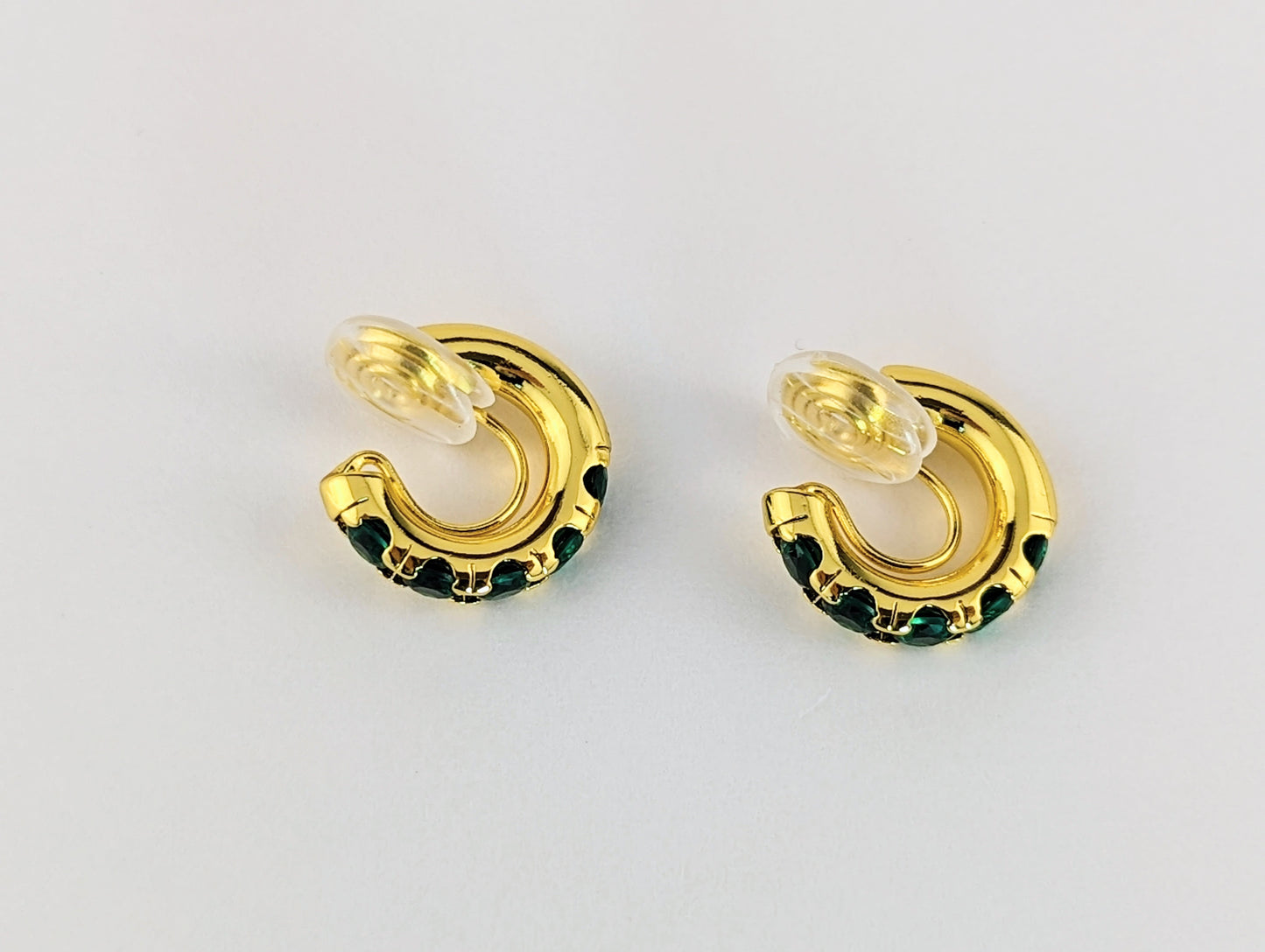 Gem Huggie Clip-on Earrings in GoldGreen
