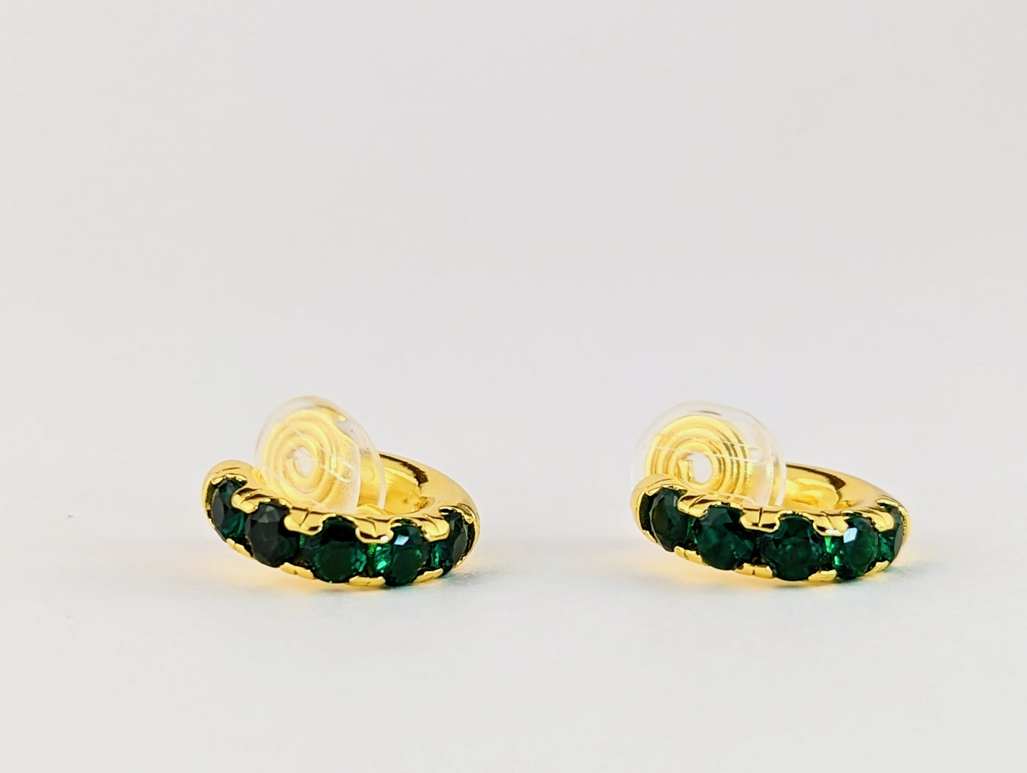 Gem Huggie Clip-on Earrings in GoldGreen