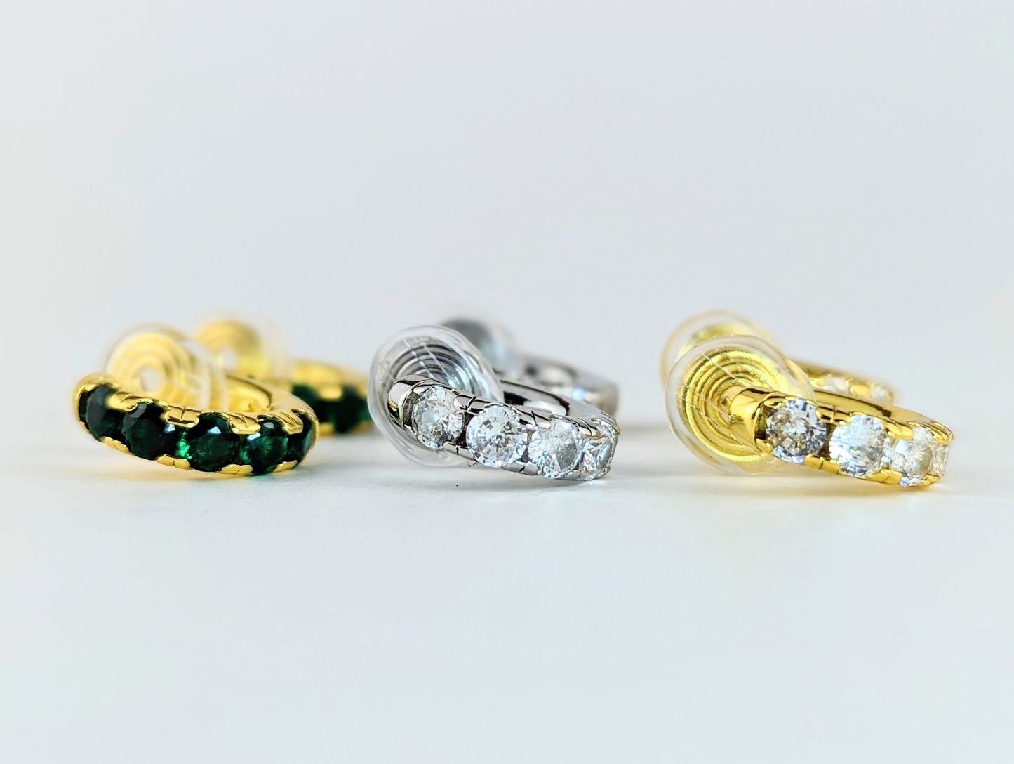 Gem Huggie Hoop Clip-on Earrings in Silver