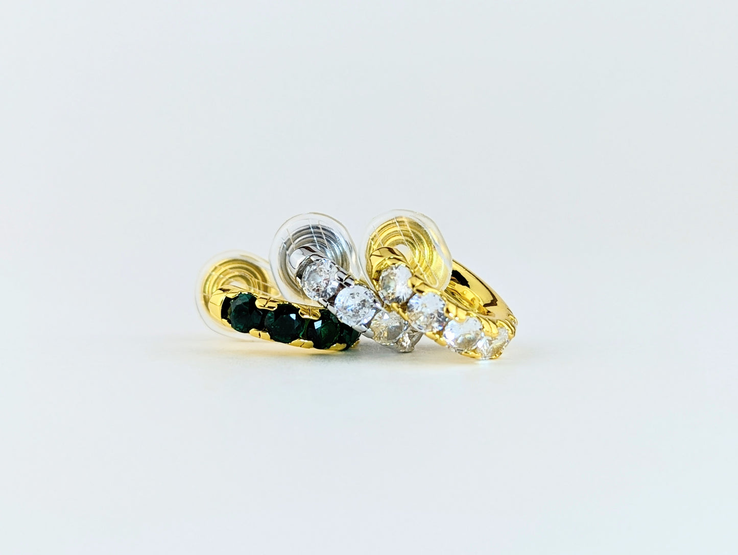 Gem Huggie Hoop Clip-on Earrings in Silver