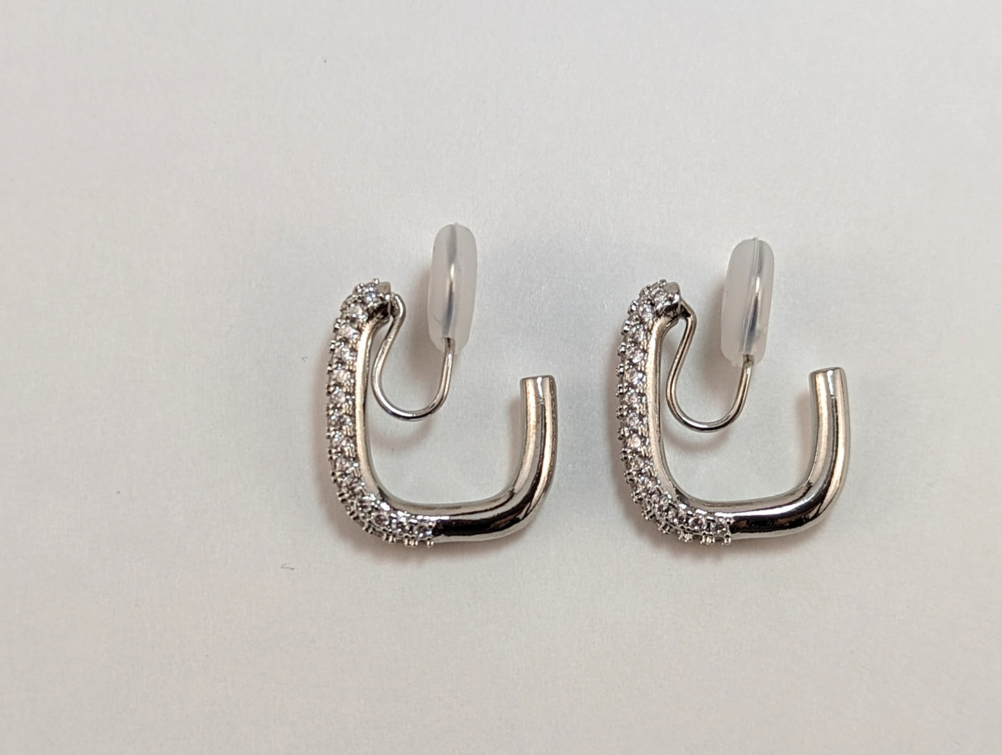 Silver-Pave Hoop Clip-on Earrings