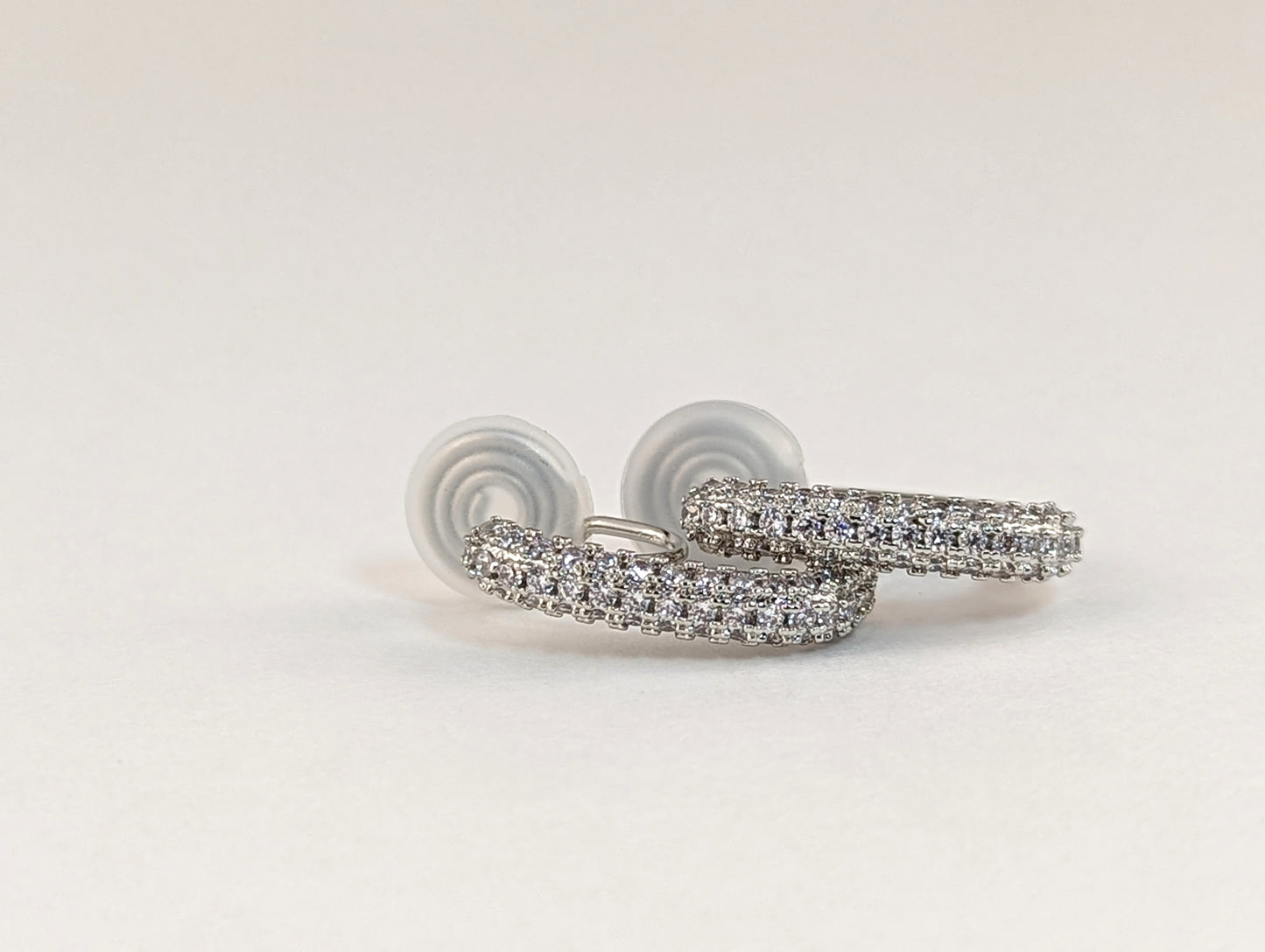 Silver-Pave Hoop Clip-on Earrings