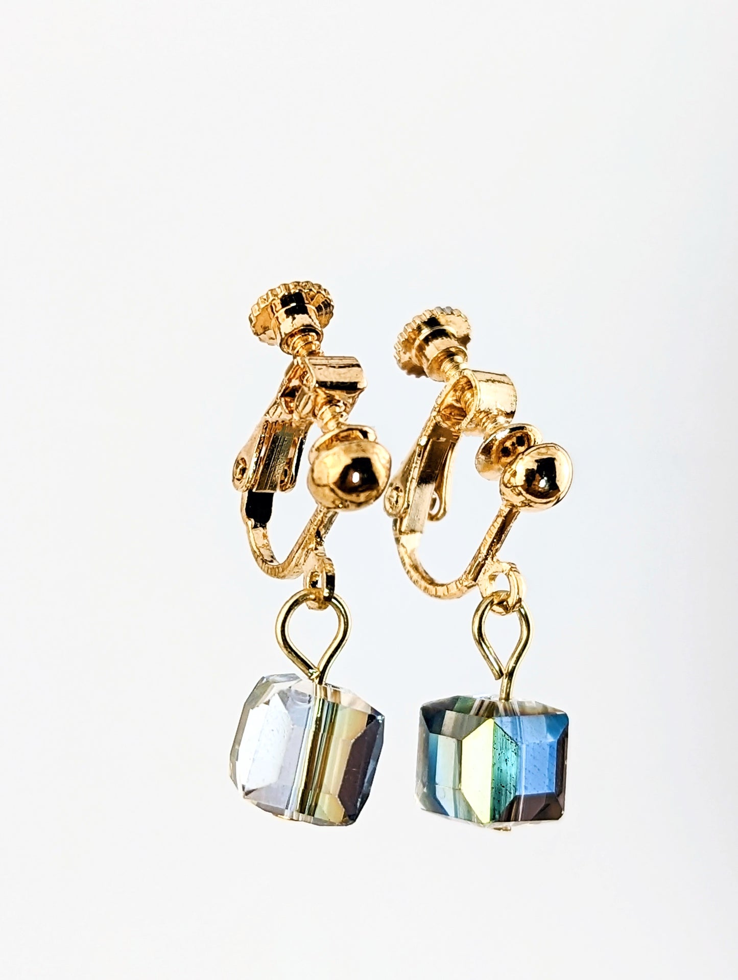 Tiny Ice Cube Dangle Clip-on Earrings