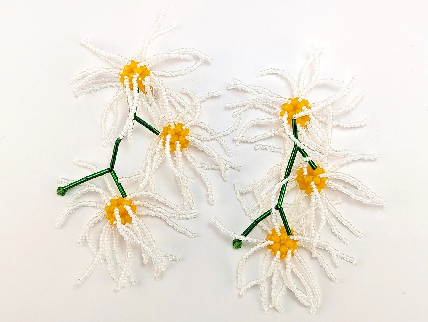White Beaded Flower Statement Clip-on Earrings