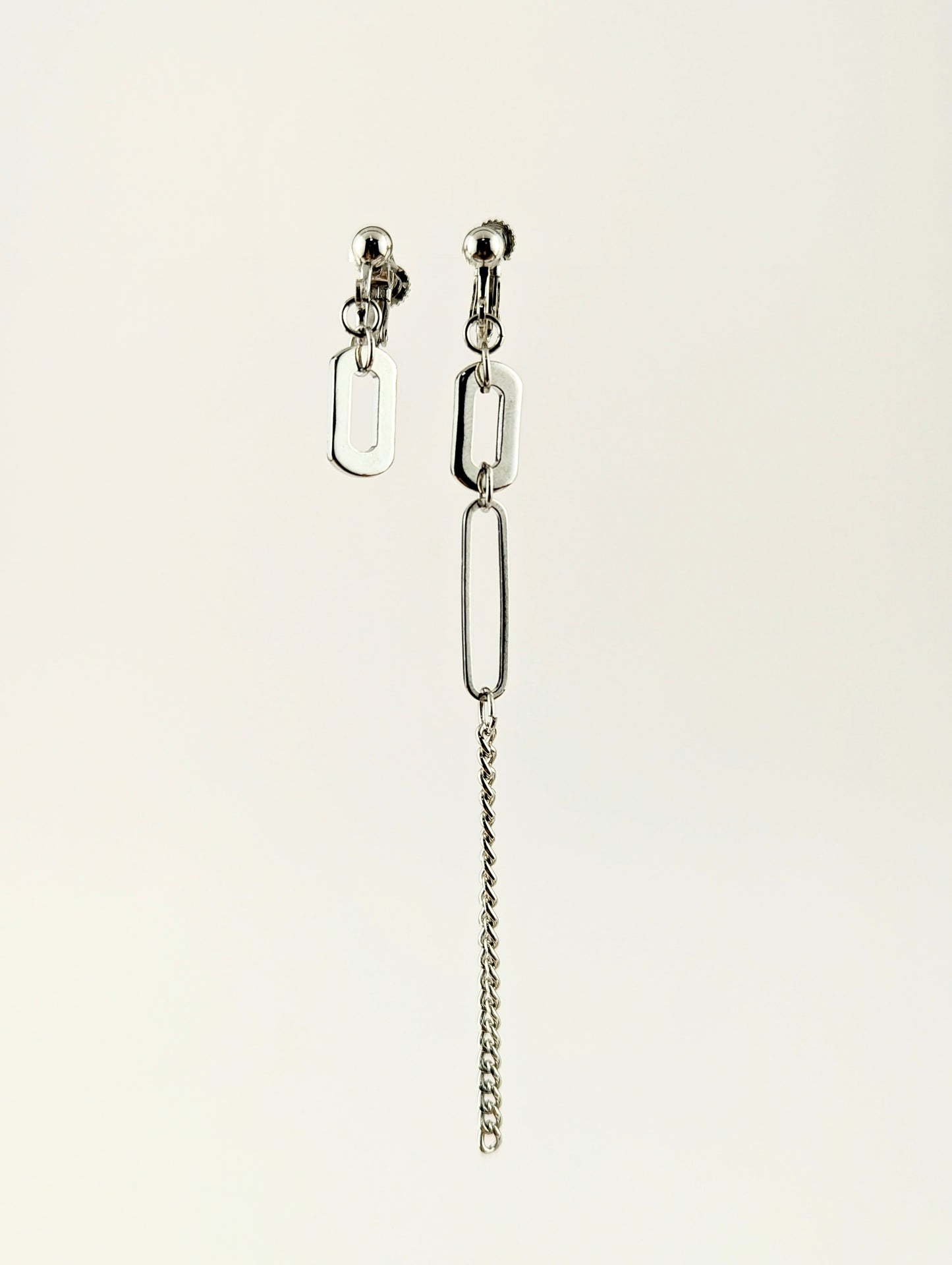 Silver Chain-link Mismatched Clip-on Earrings