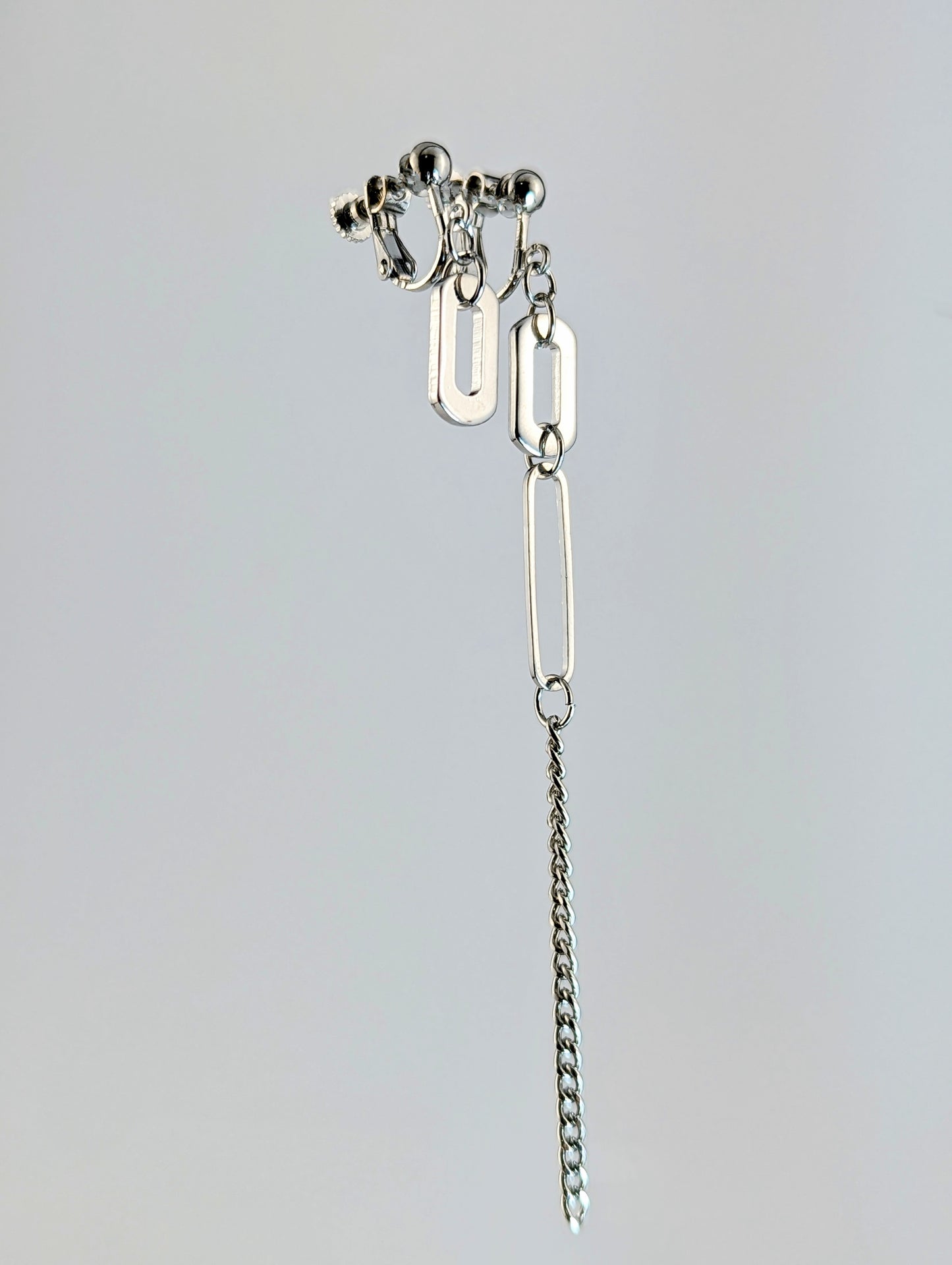 Silver Chain-link Mismatched Clip-on Earrings