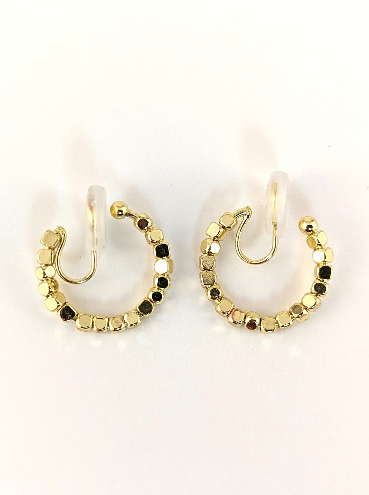 Gold Beaded Hoop Clip-on Earrings
