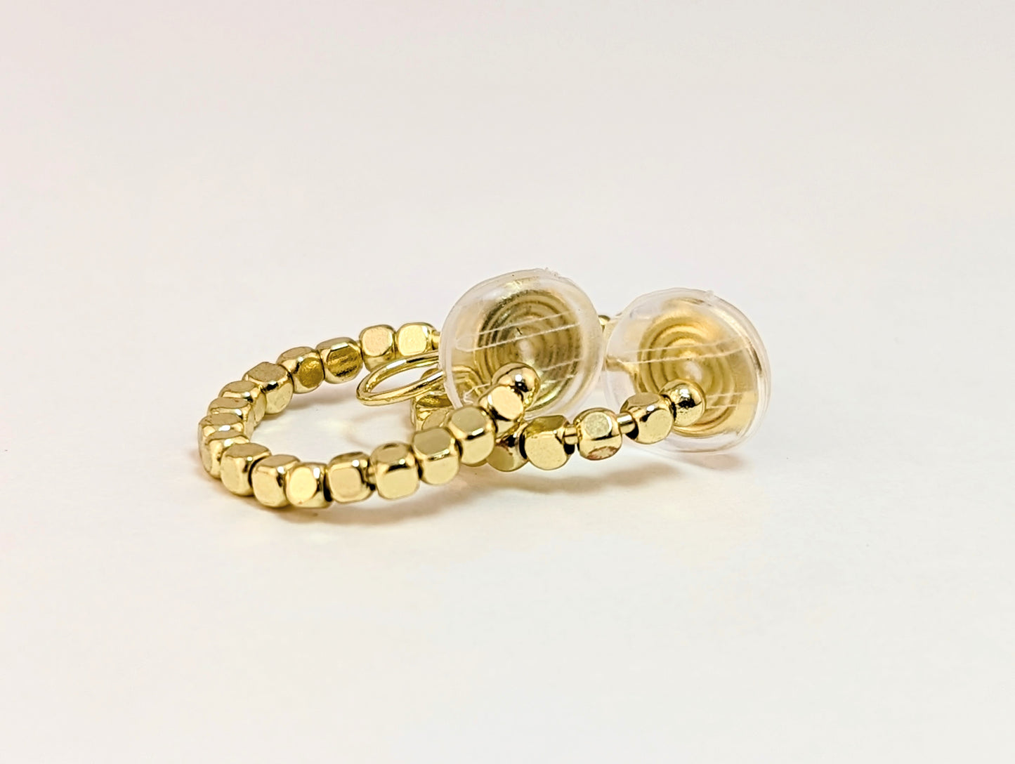 Gold Beaded Hoop Clip-on Earrings