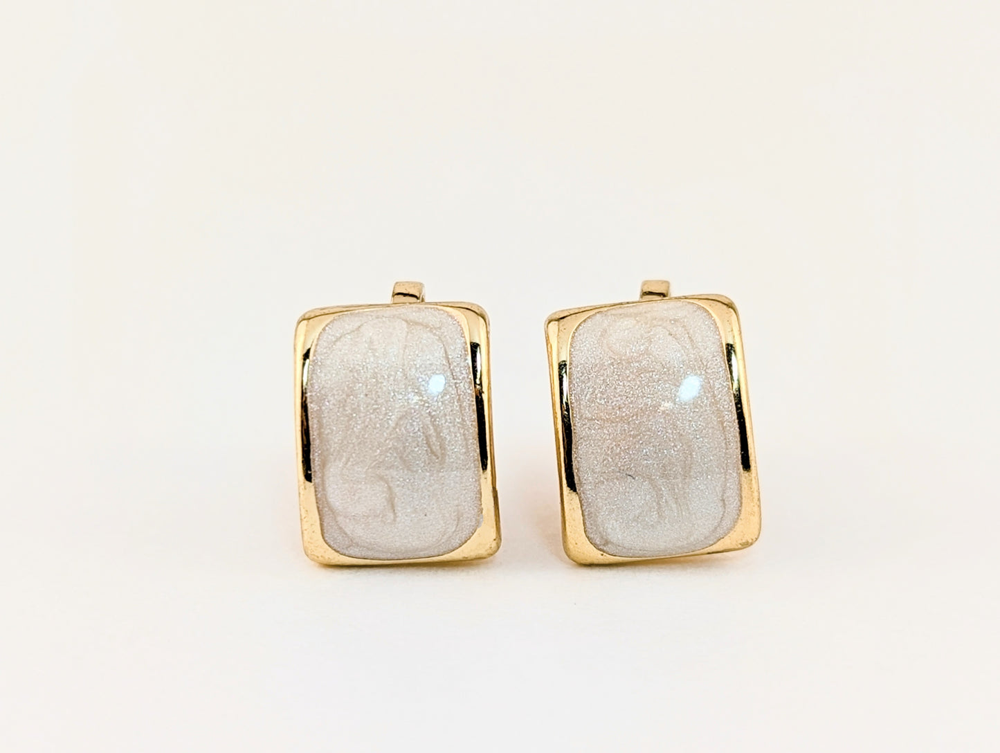 Milk Candy White Enamel Rectangle Huggie Clip-on Earrings
