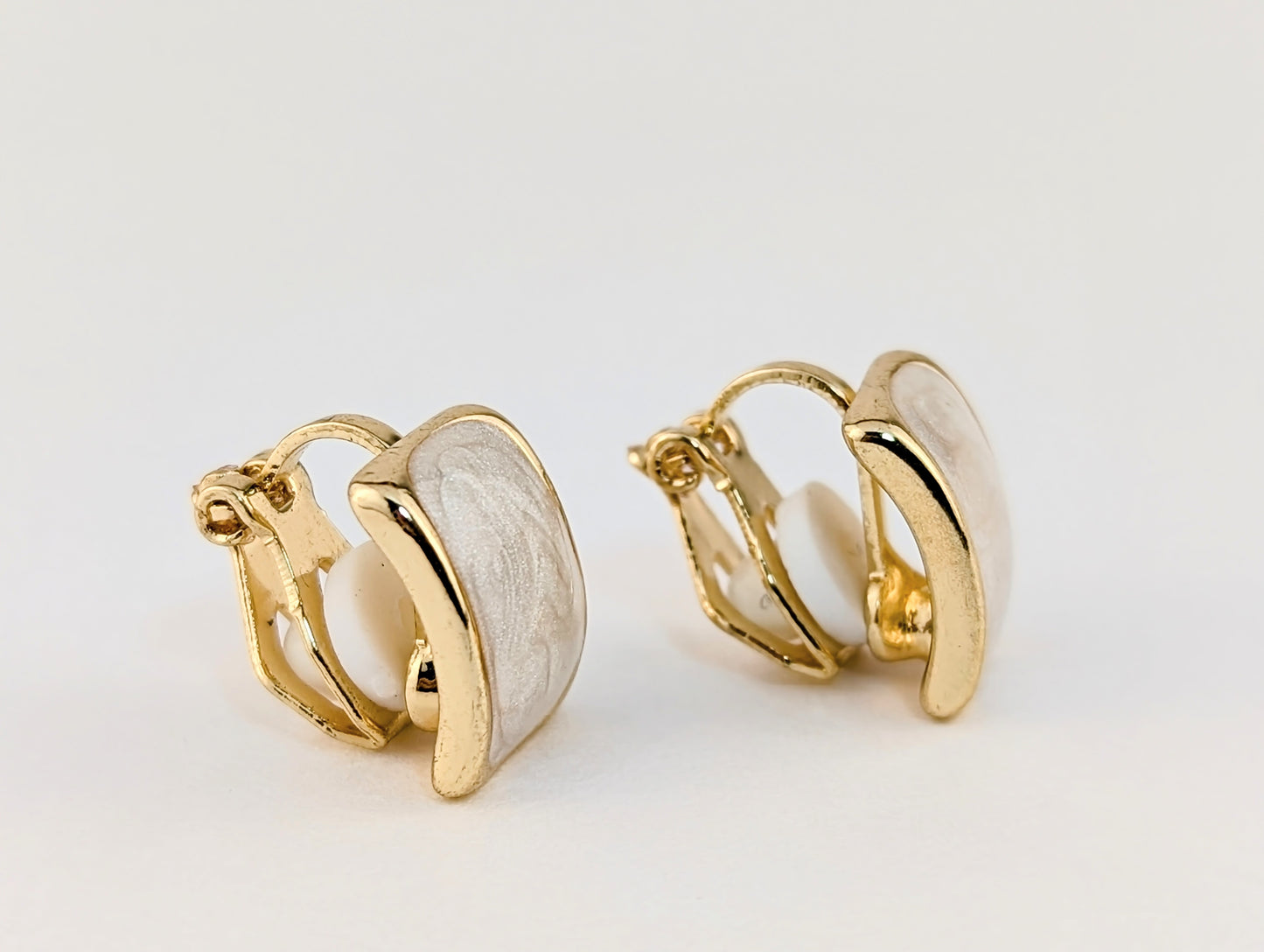 Milk Candy White Enamel Rectangle Huggie Clip-on Earrings