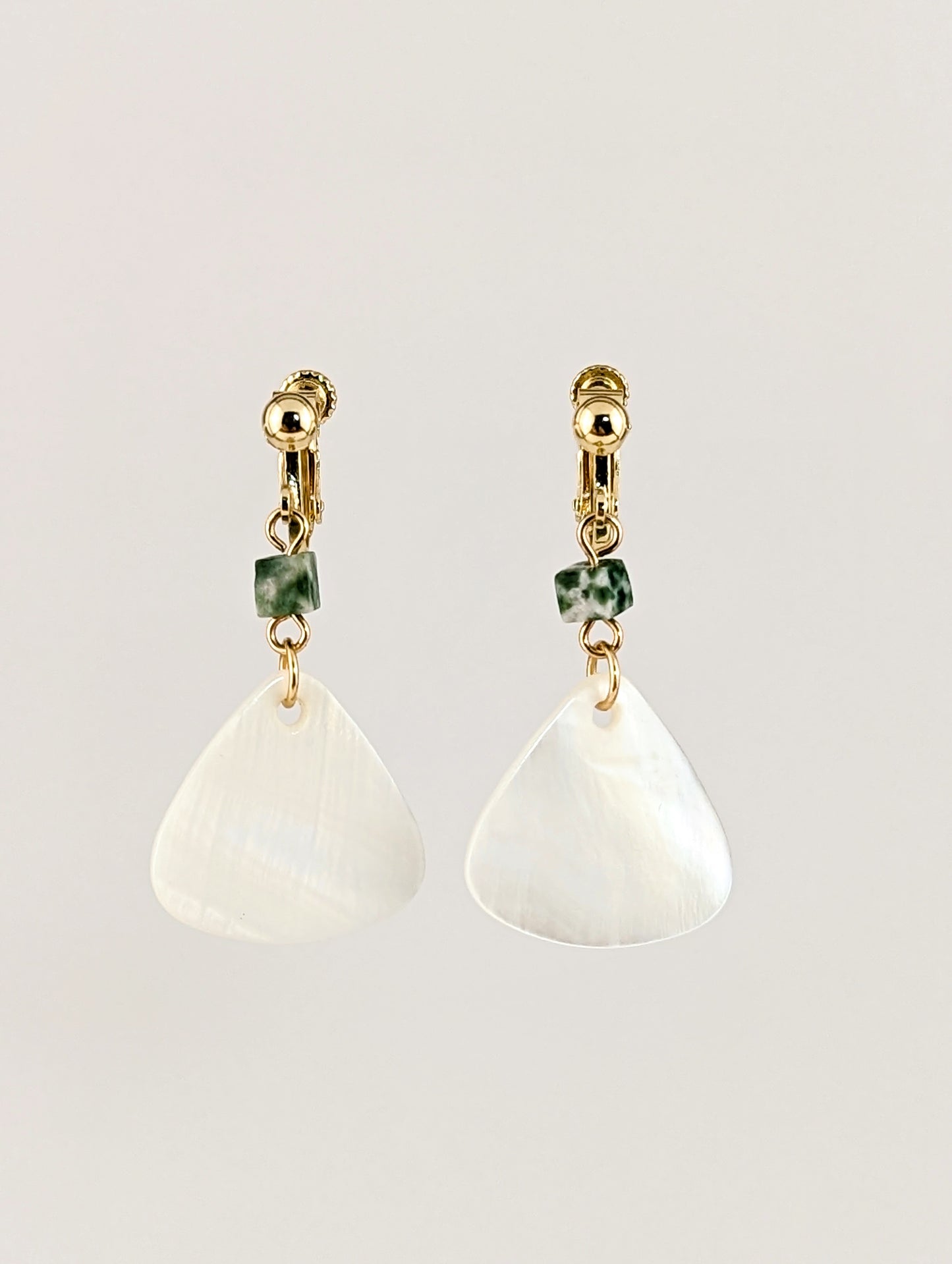 Shell We Beachy Triangle Dangle White Clip-on Earrings