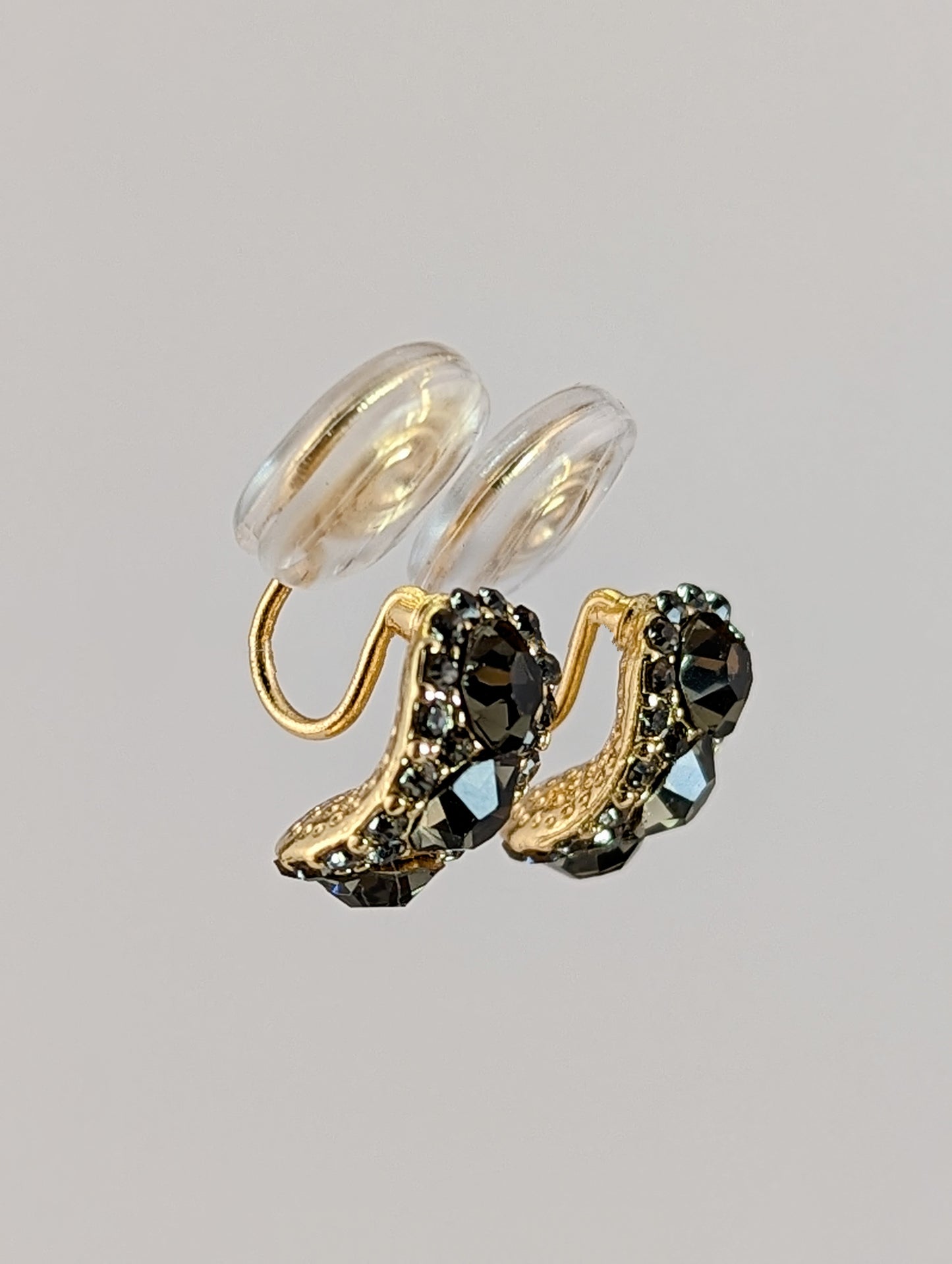 Shiny Charcoal Gray Gem Clip-on Earrings