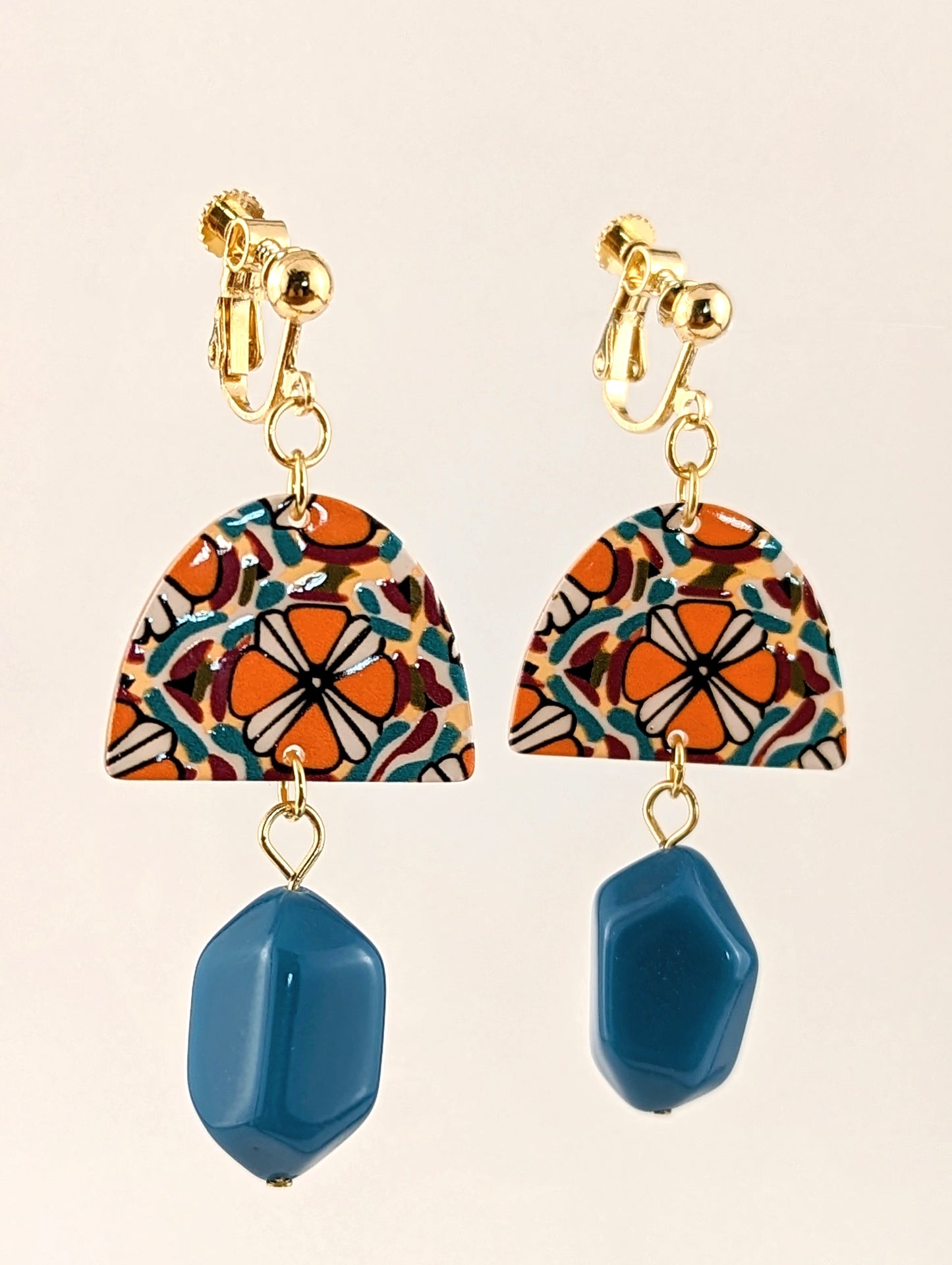 Weekend Delight Colorful Floral Bohemian Dangle Clip-on Earrings