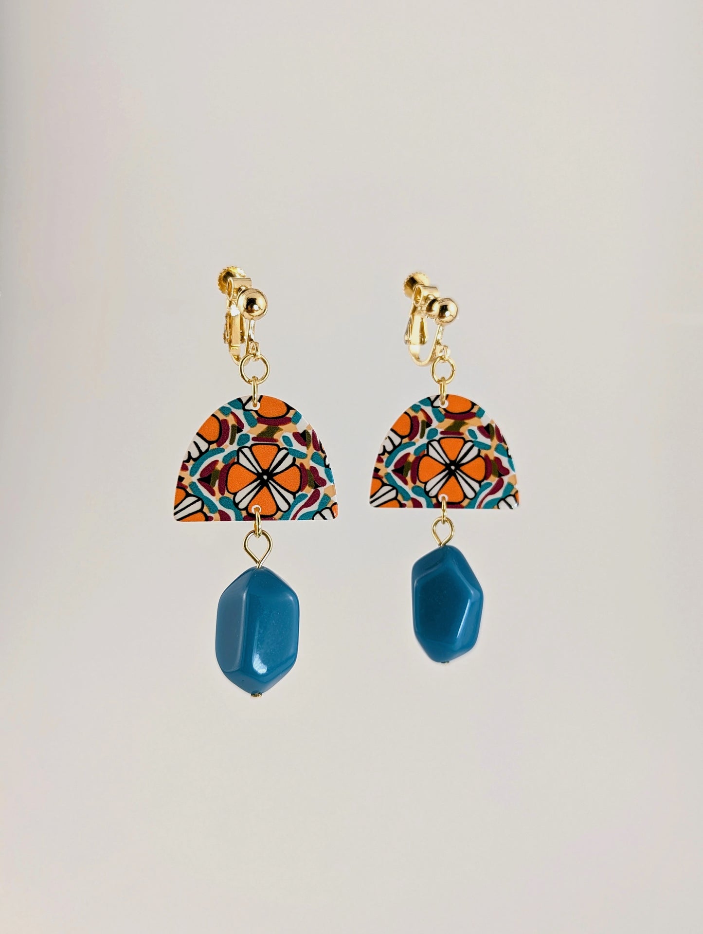 Weekend Delight Colorful Floral Bohemian Dangle Clip-on Earrings