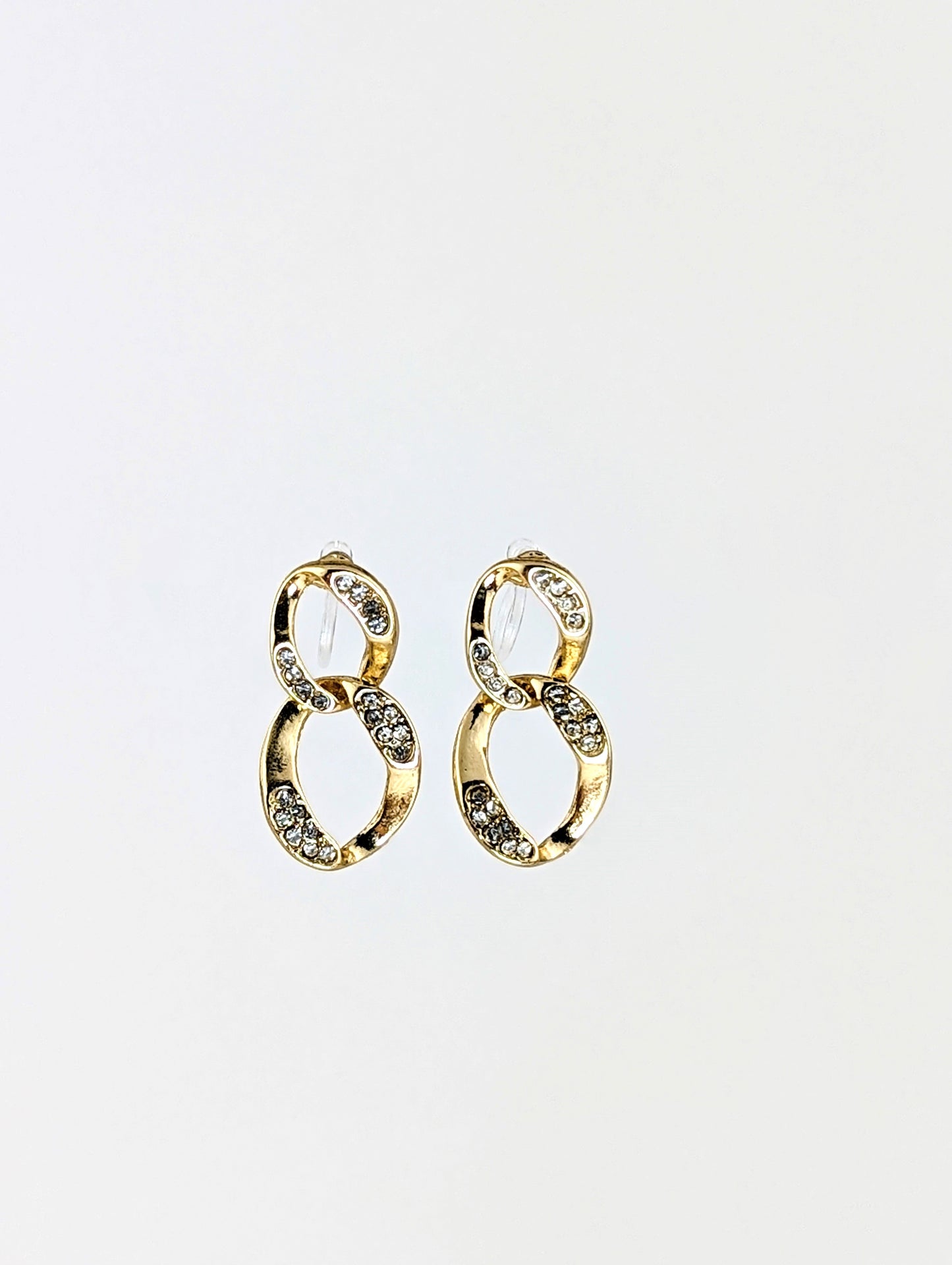 Chain-link Gem Gold Clip-on Earrings