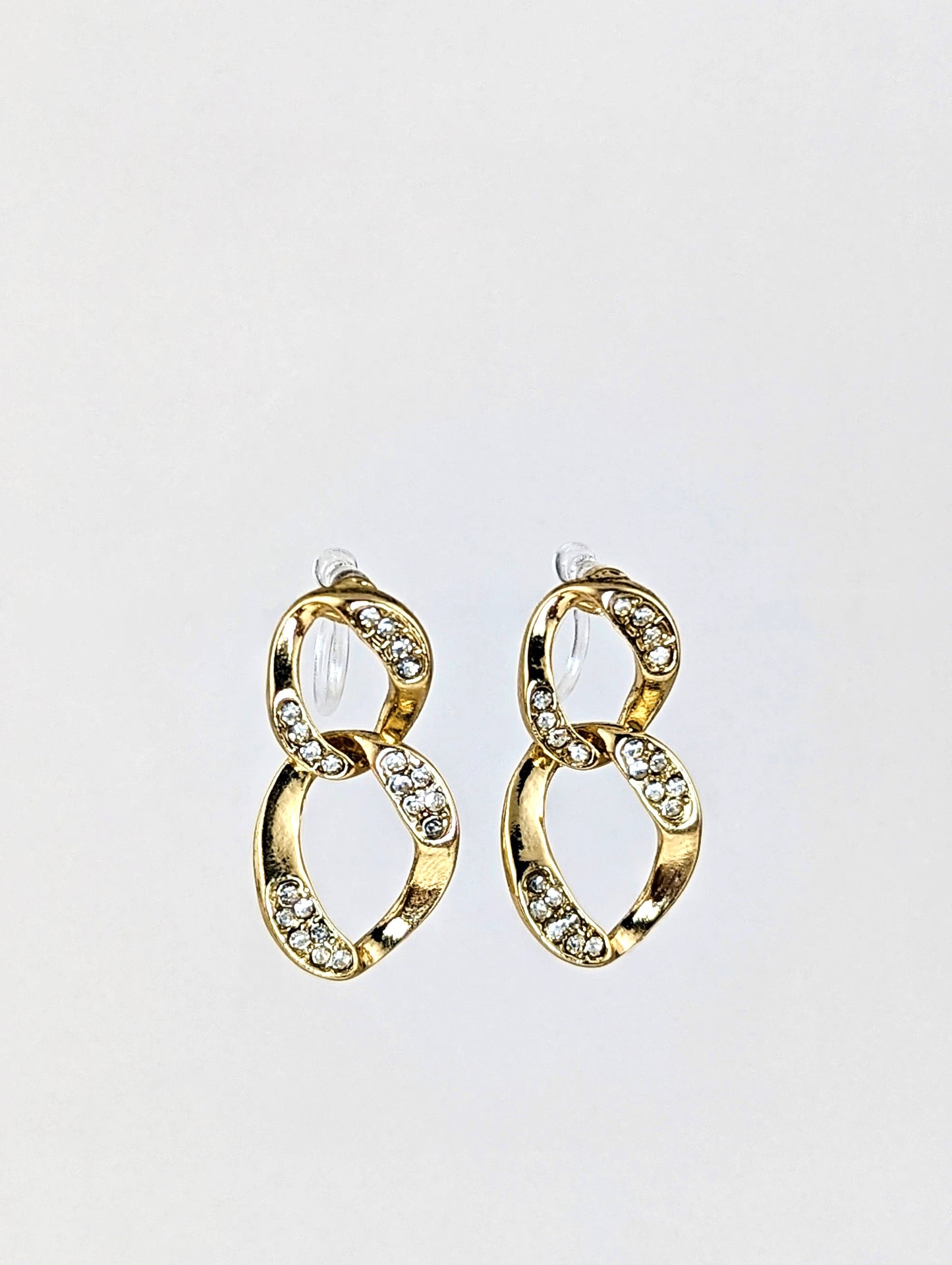 Chain-link Gem Gold Clip-on Earrings