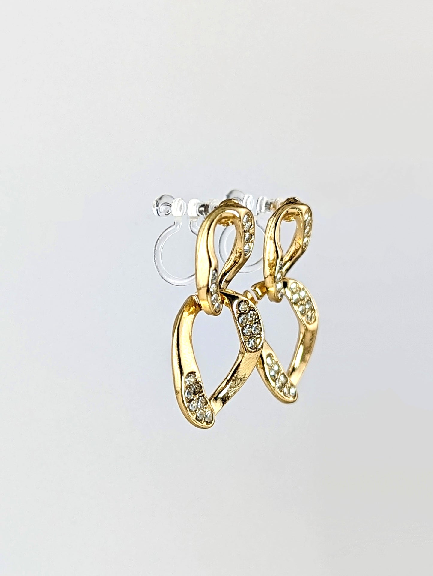 Chain-link Gem Gold Clip-on Earrings