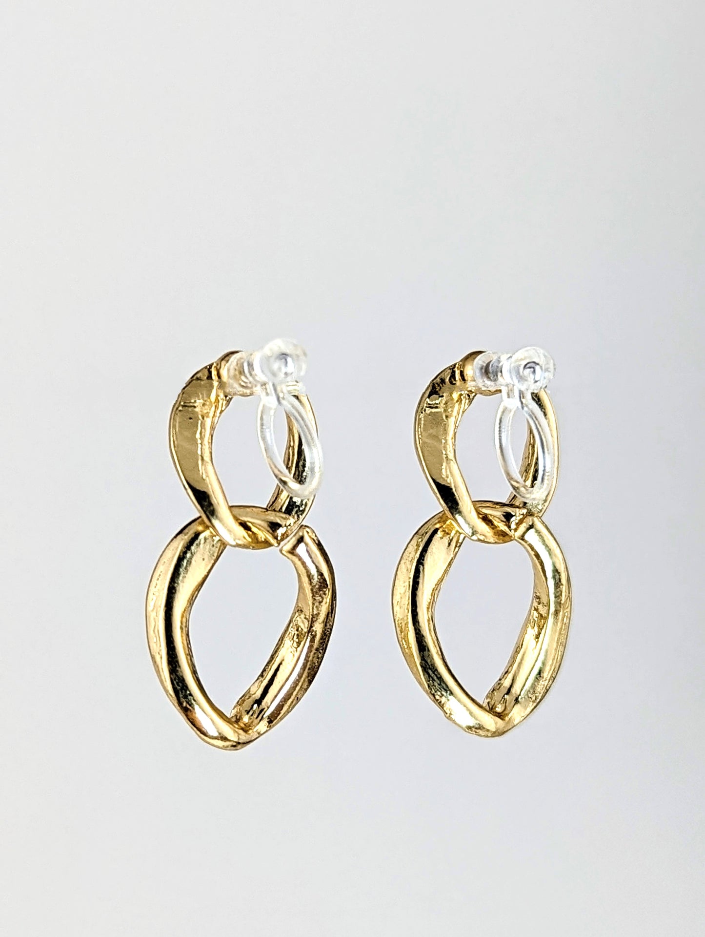 Chain-link Gem Gold Clip-on Earrings