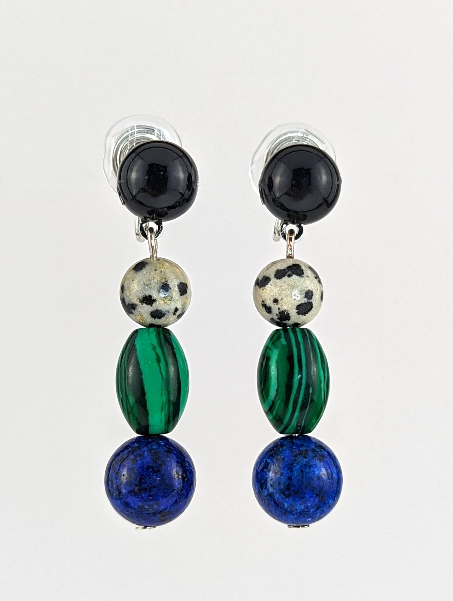 Stone Tango Blue Green Black Dangle Clip-on Earrings