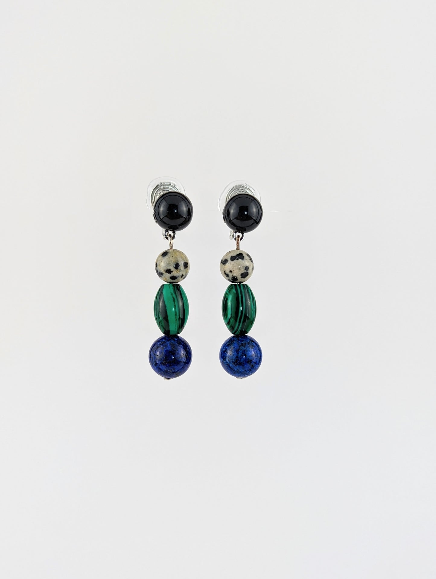 Stone Tango Blue Green Black Dangle Clip-on Earrings