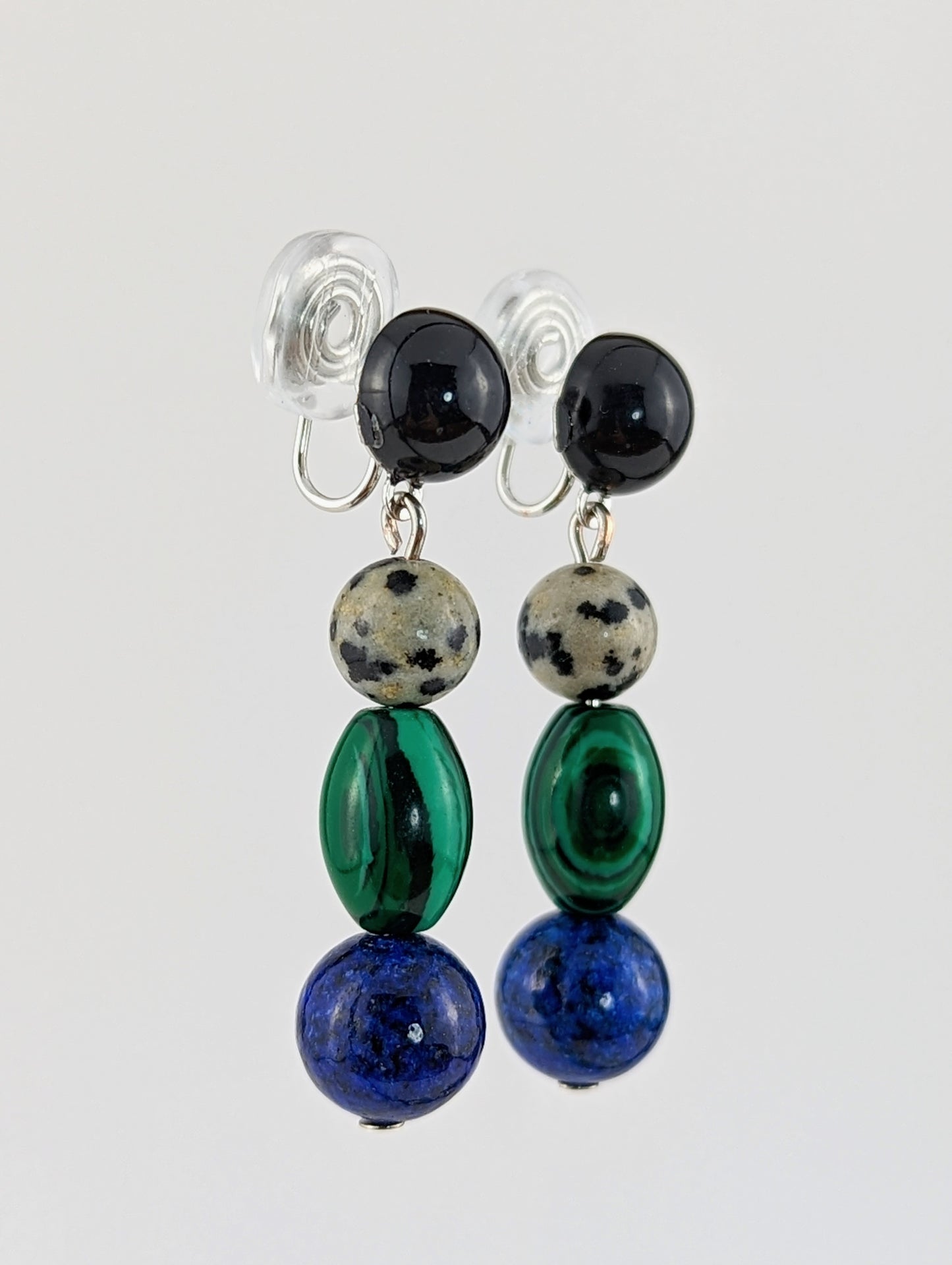 Stone Tango Blue Green Black Dangle Clip-on Earrings