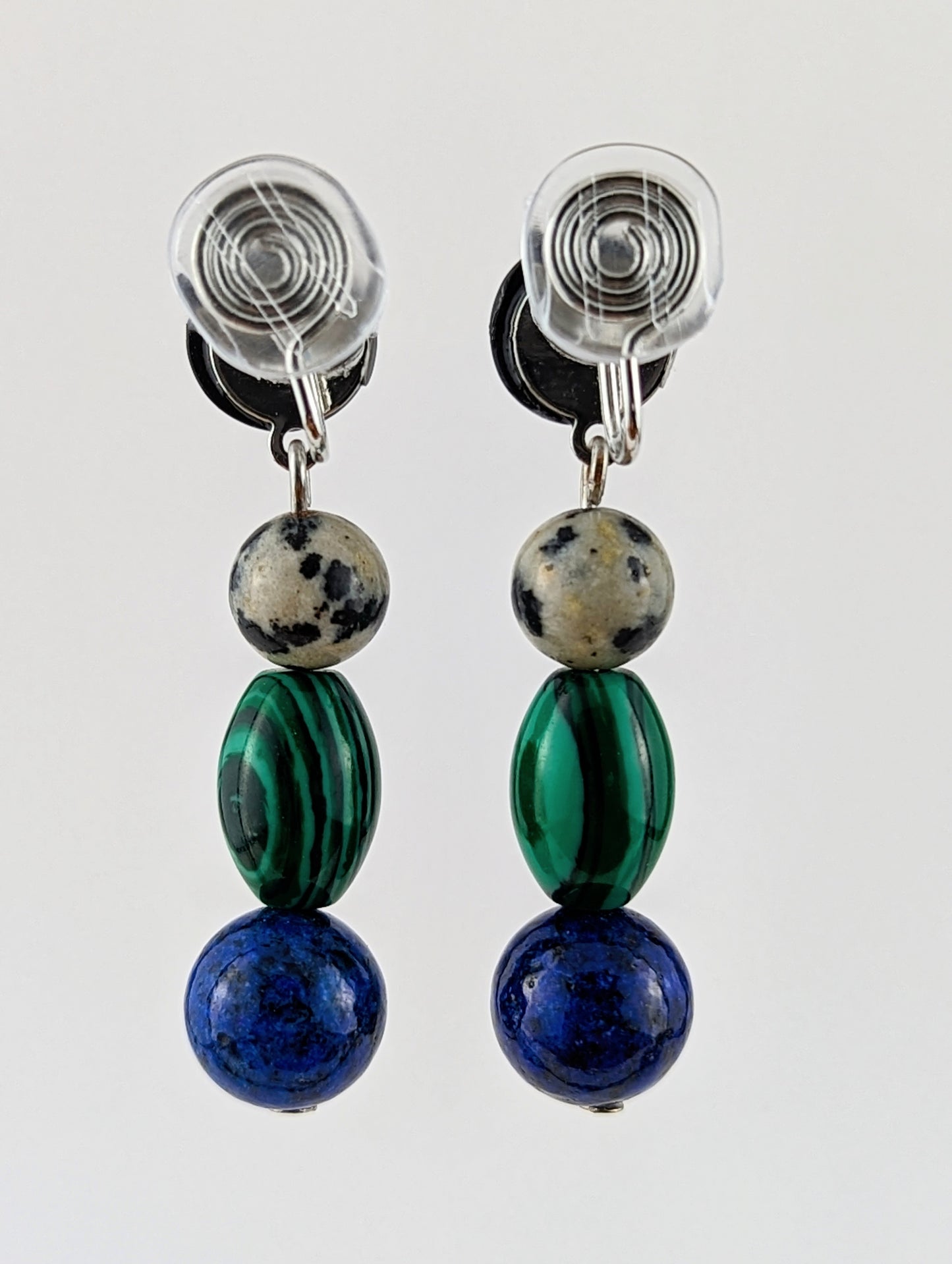 Stone Tango Blue Green Black Dangle Clip-on Earrings