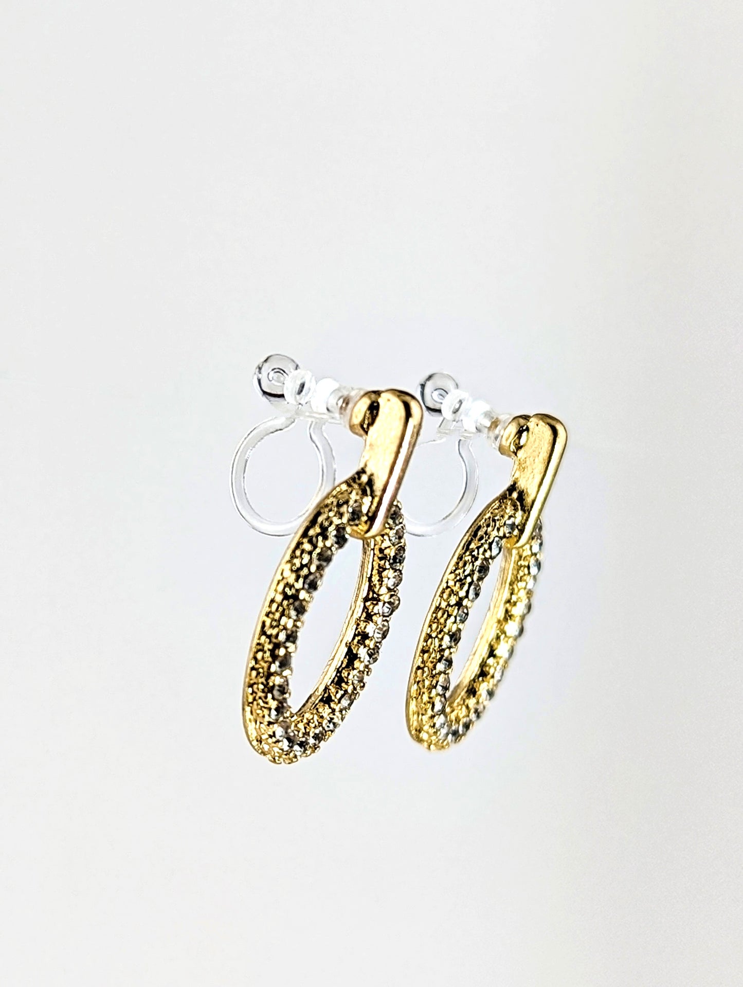 Oval Gem Gold Clip-on Earrings