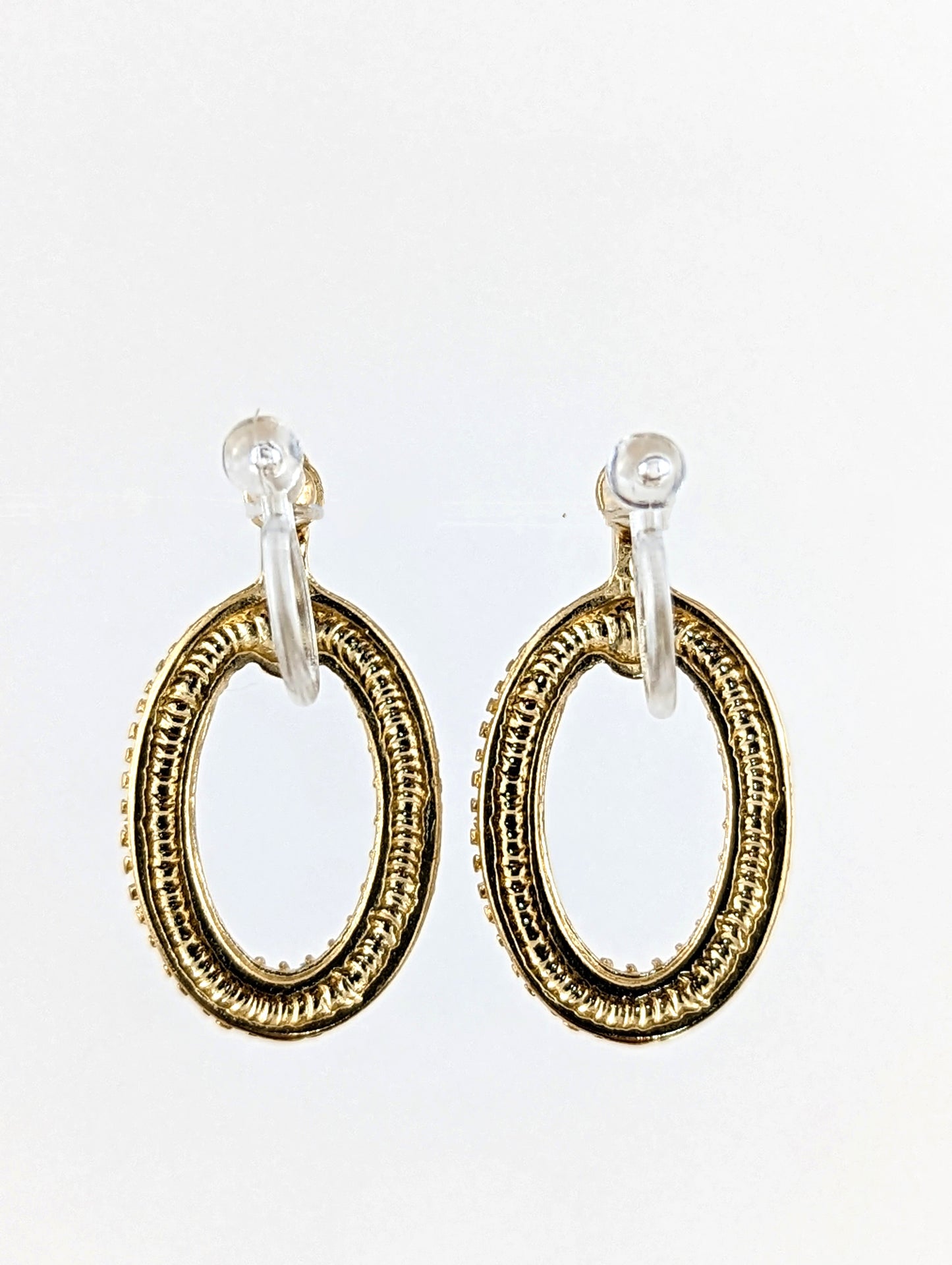 Oval Gem Gold Clip-on Earrings