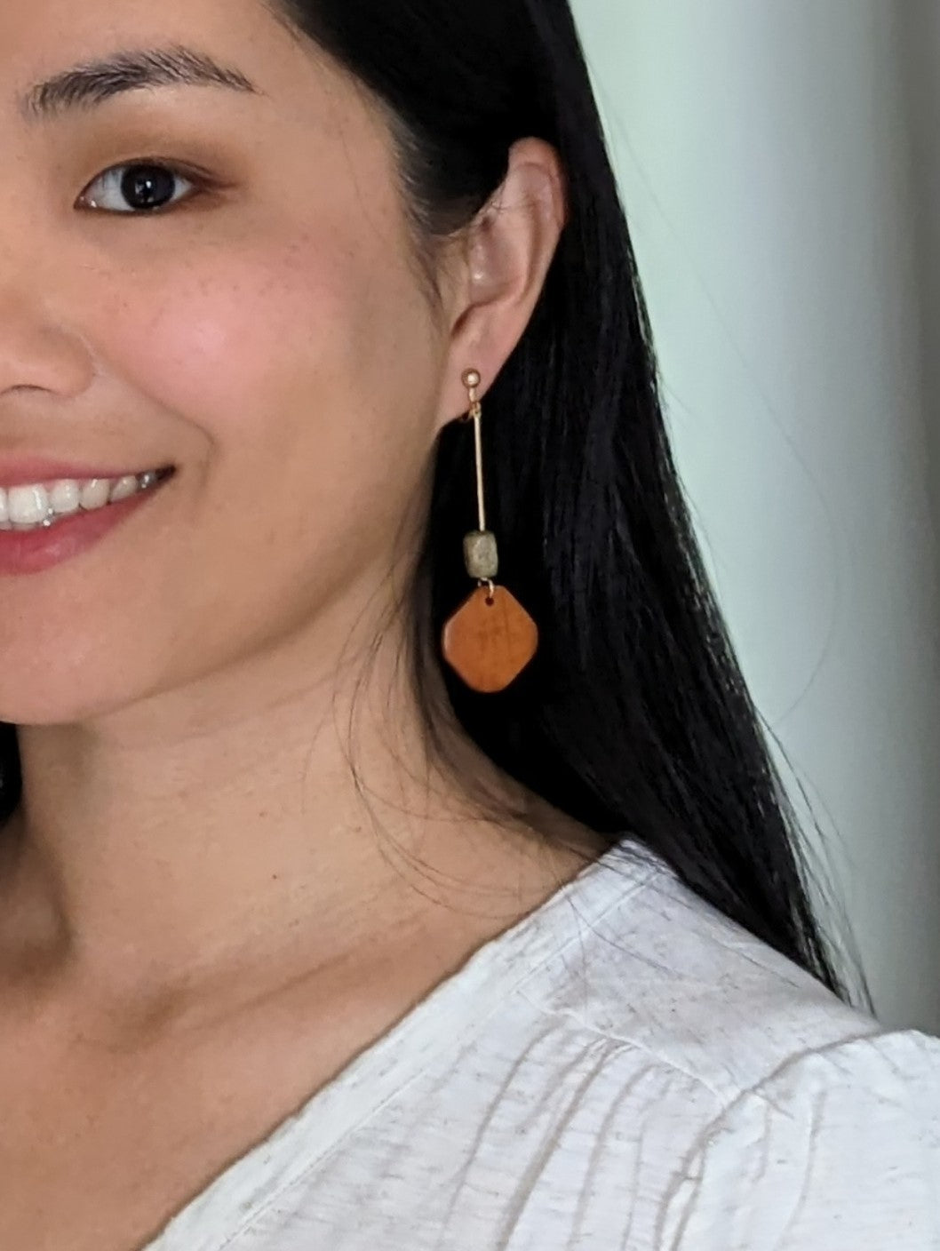 Wooden Dangle Clip-on Earrings