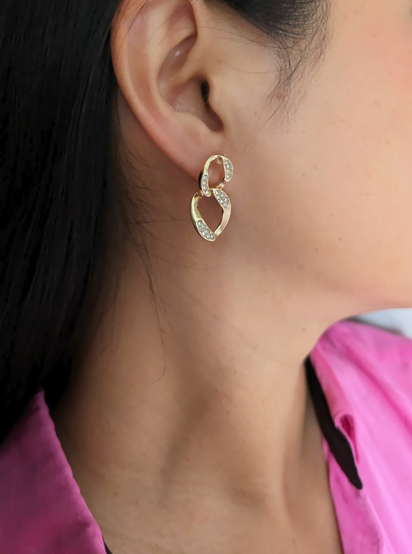 Chain-link Gem Gold Clip-on Earrings
