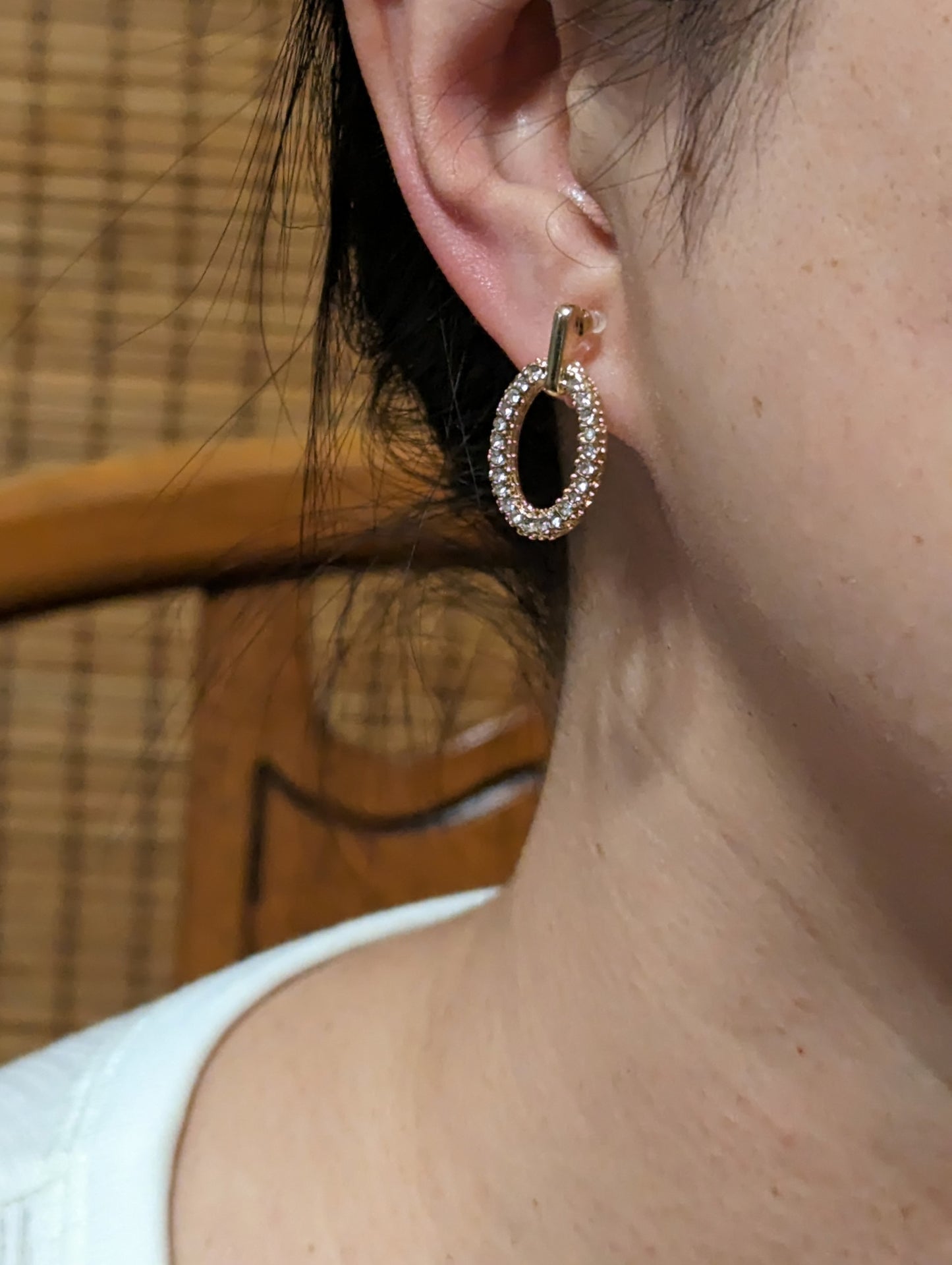 Oval Gem Gold Clip-on Earrings