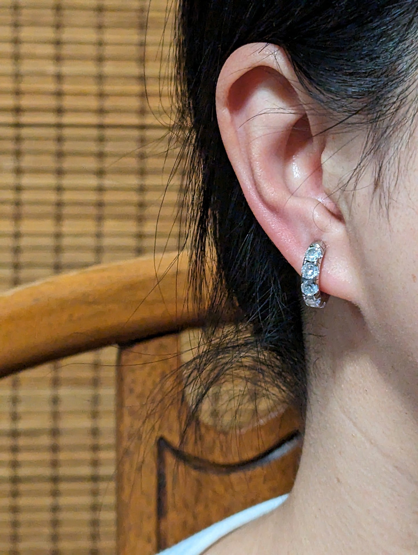 Gem Huggie Hoop Clip-on Earrings in Silver