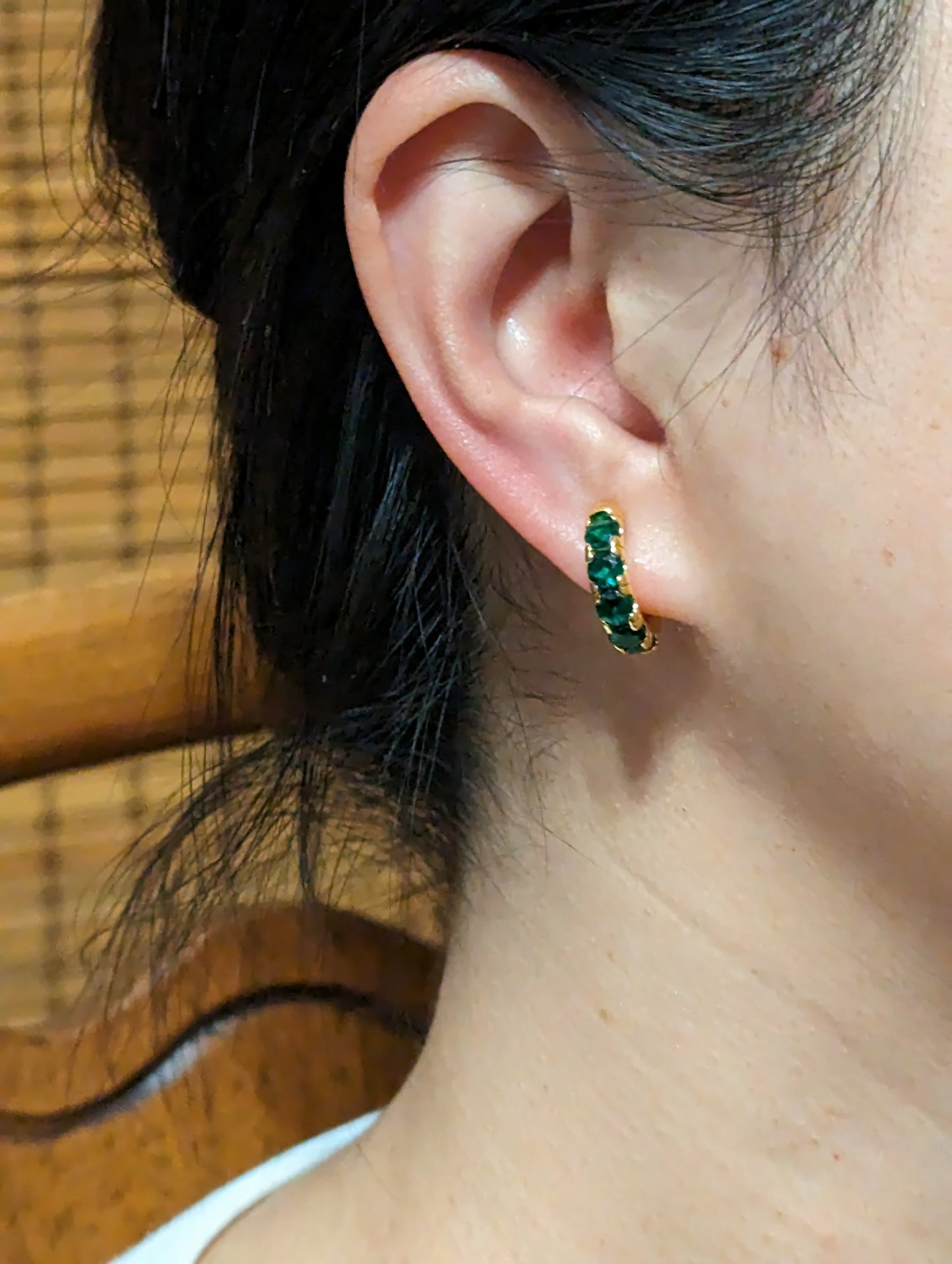 Gem Huggie Clip-on Earrings in GoldGreen