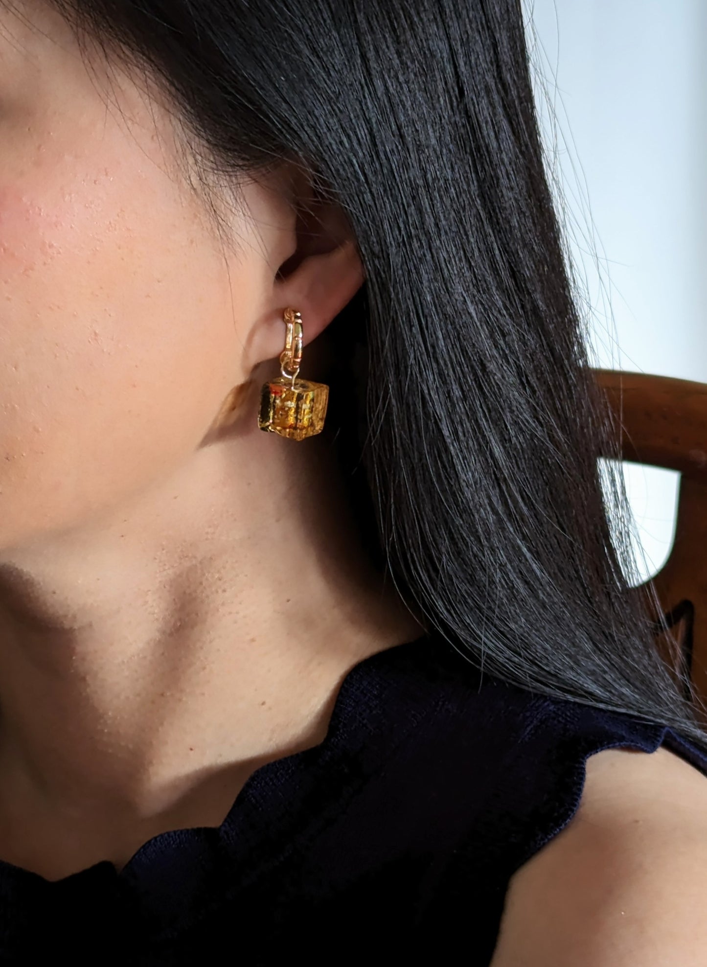 Caramel Rock Candy Yellow Glass Gold Dangle Clip-on Earrings