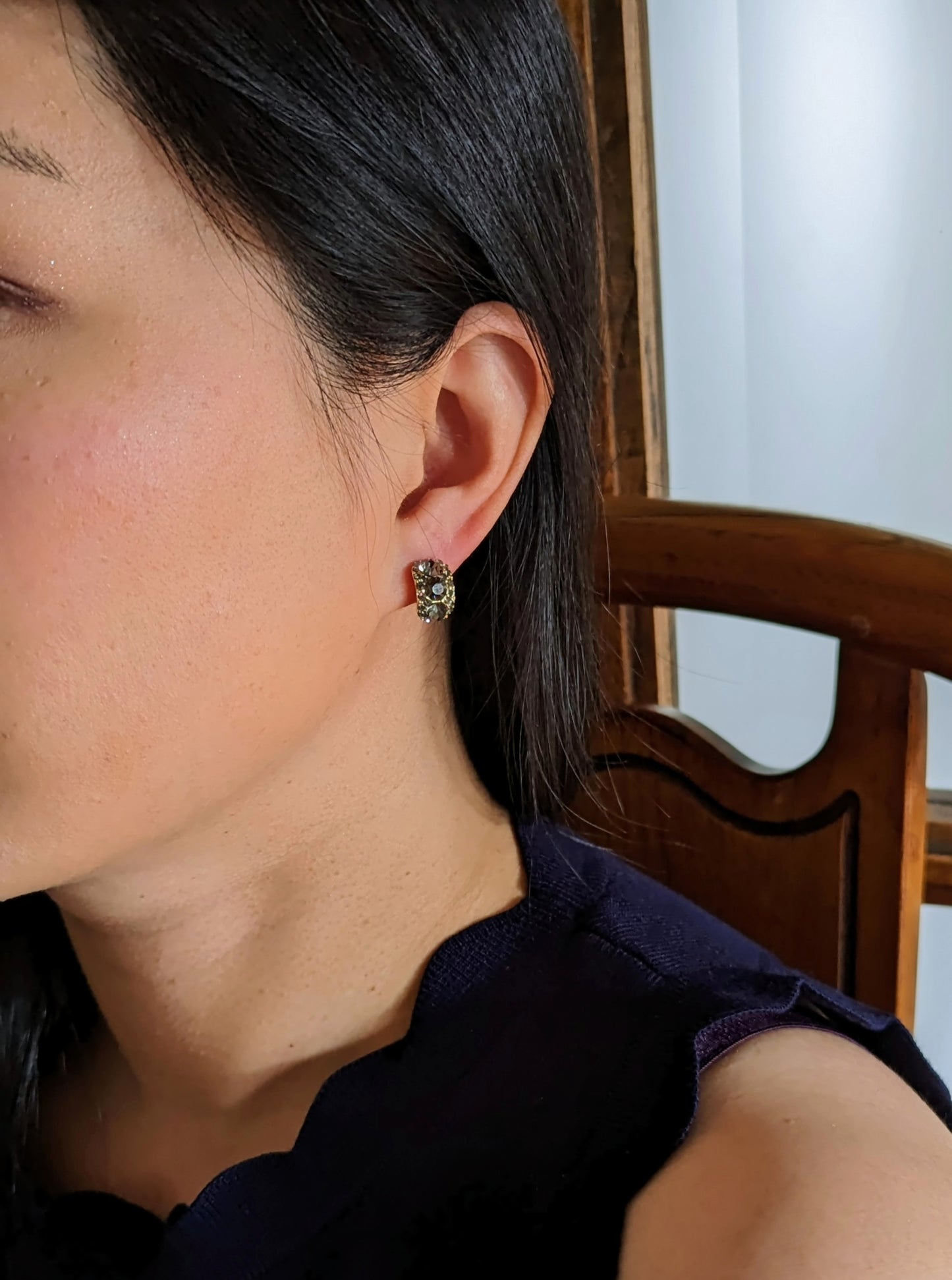 Shiny Charcoal Gray Gem Clip-on Earrings