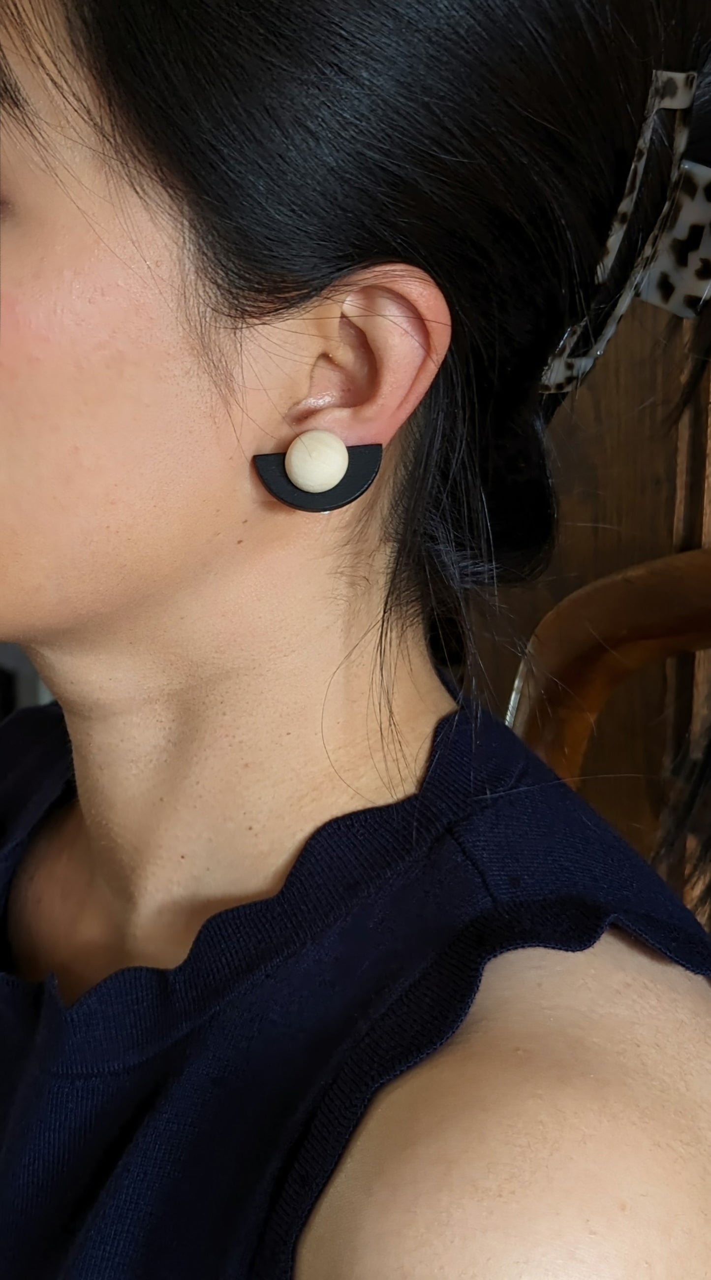 Milan Semi-circle Wooden Clip-on Earrings