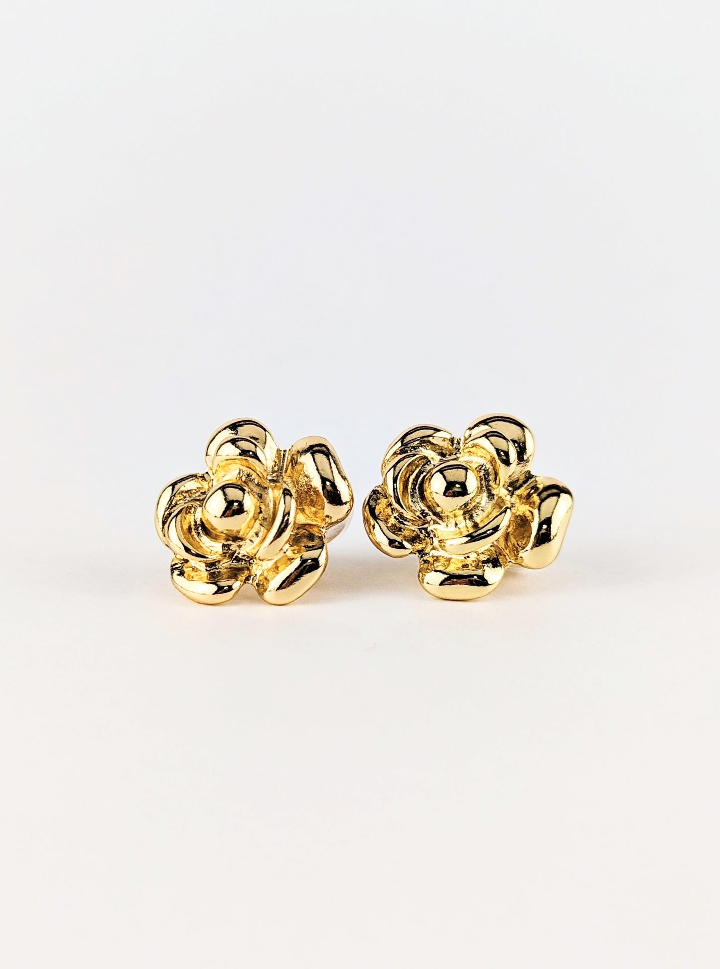 Gold Camellia Flower Clip-on Earrings