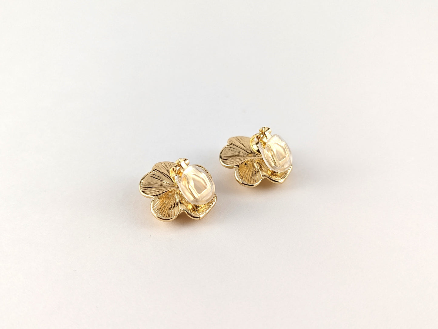 Gold Camellia Flower Clip-on Earrings