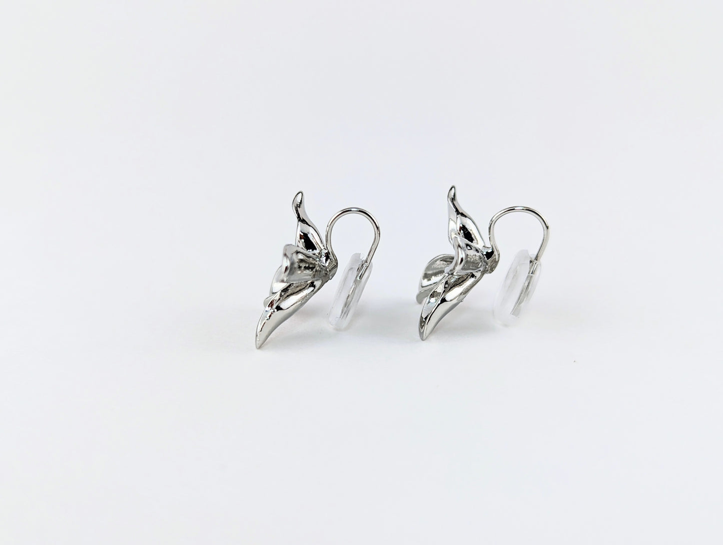 Silver 3D Flower Clip-on Earrings