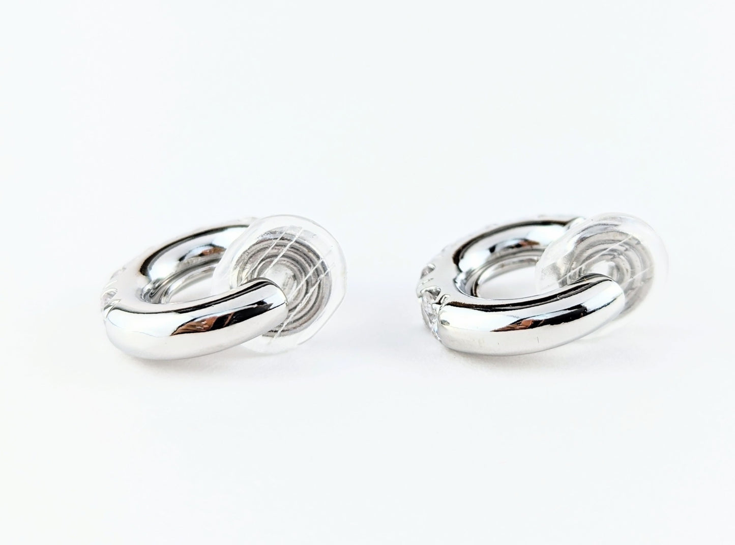 Gem Huggie Hoop Clip-on Earrings in Silver