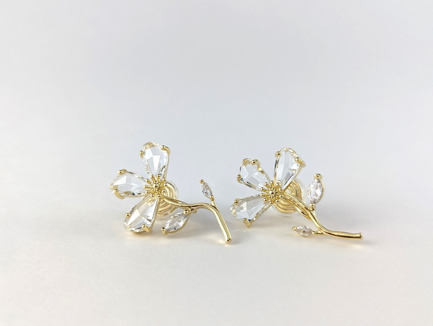 Crystal Petaled Gold Flower Clip-on Earrings