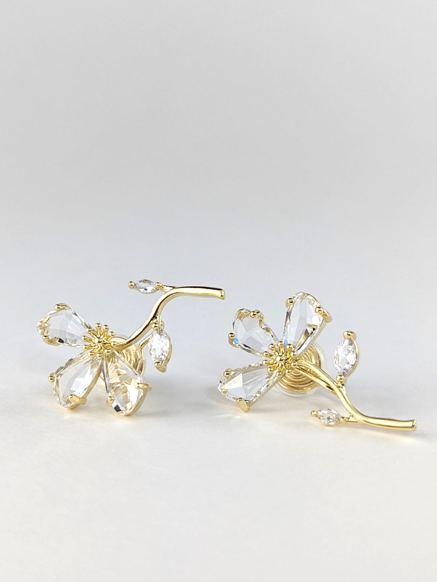 Crystal Petaled Gold Flower Clip-on Earrings