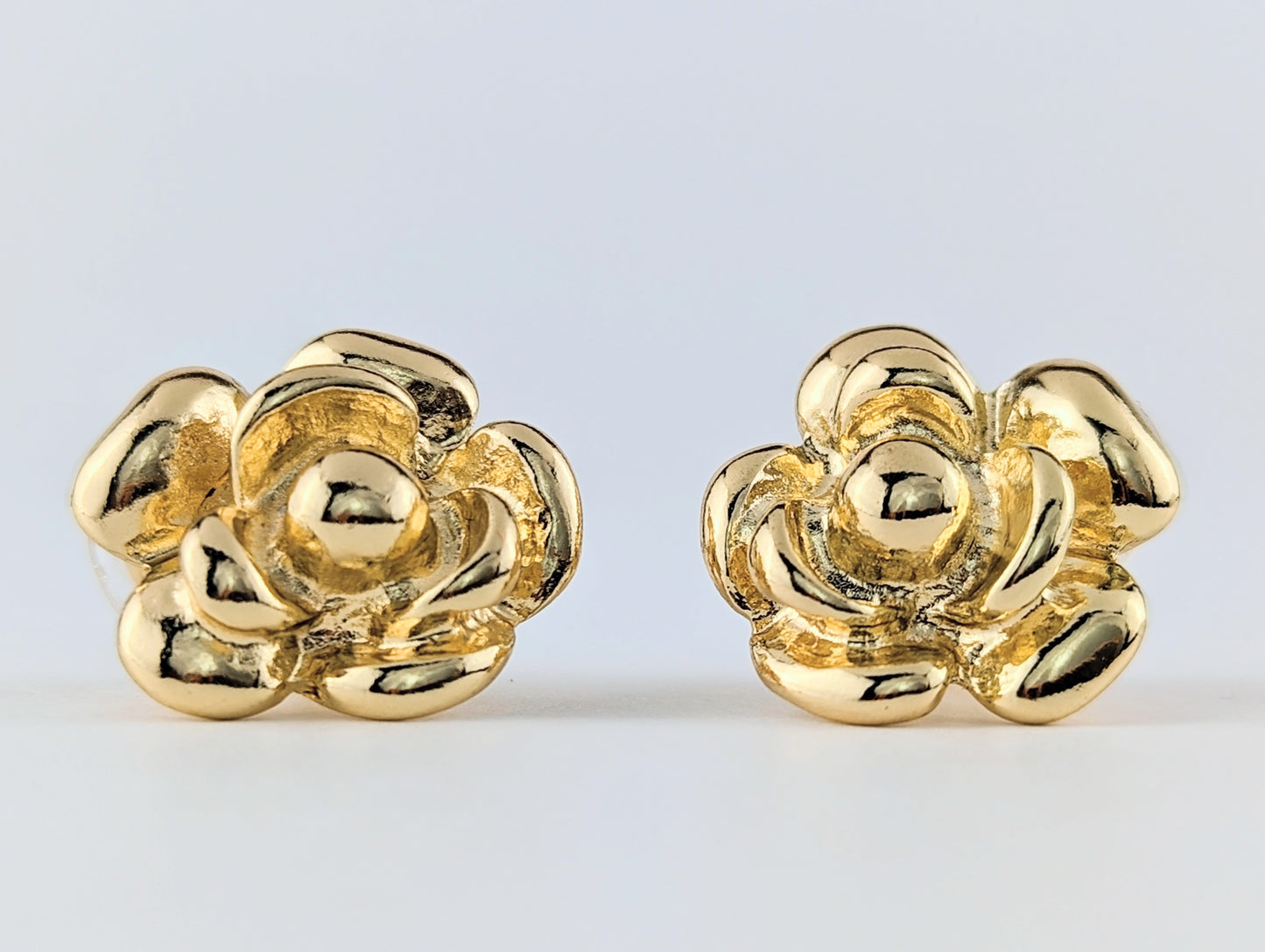 Gold Camellia Flower Clip-on Earrings