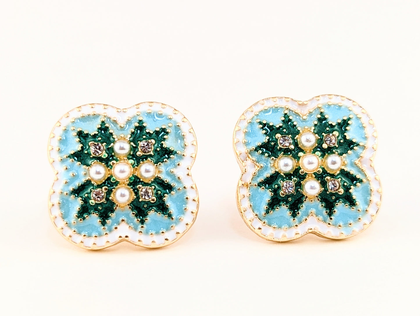 Minty Green Flower Enamel Clip-on Earrings