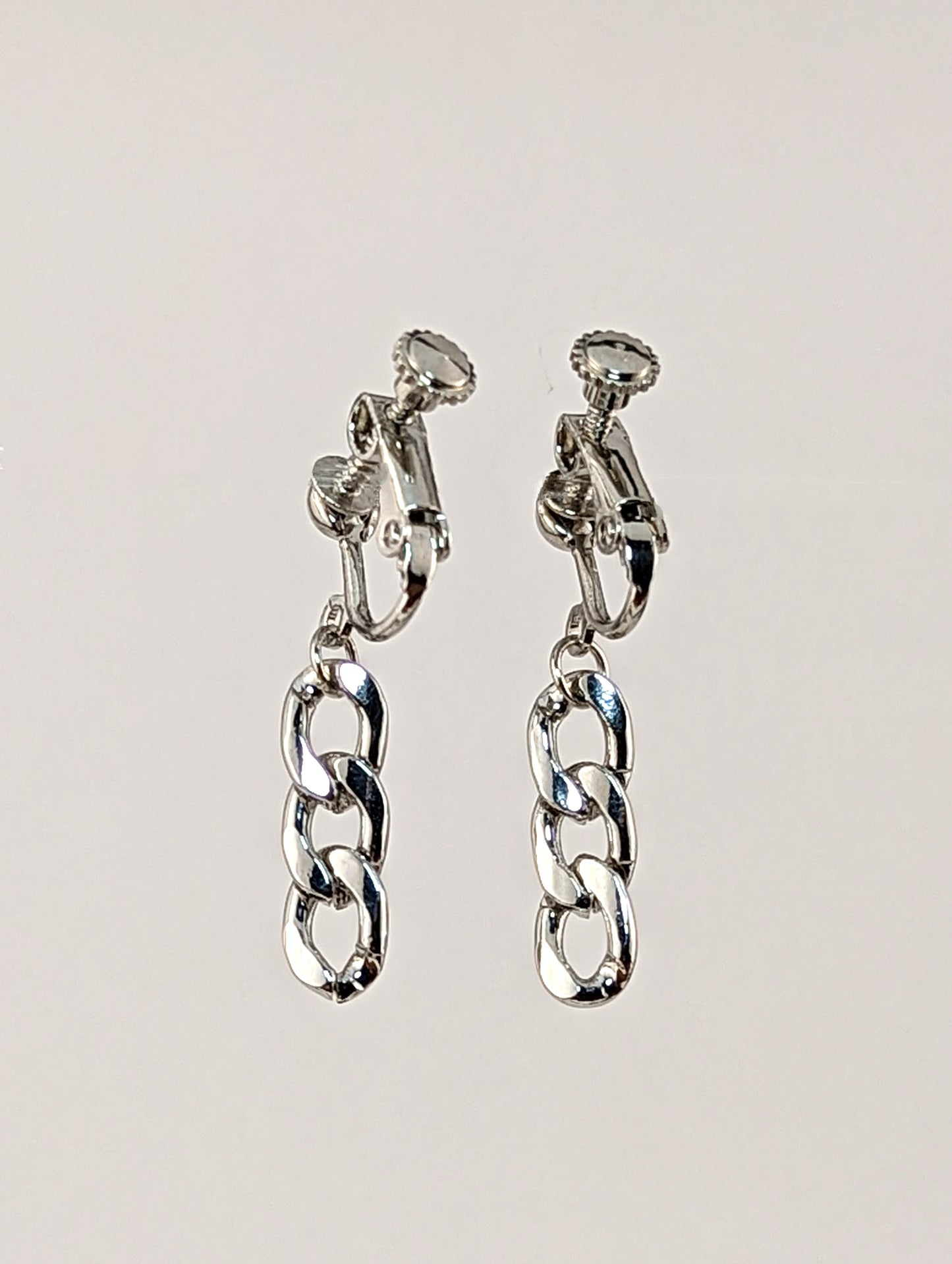 Chain-link Dangle Clip-on Earrings in Silver