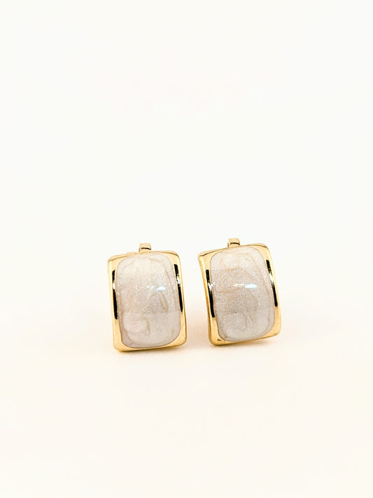 Milk Candy White Enamel Rectangle Huggie Clip-on Earrings