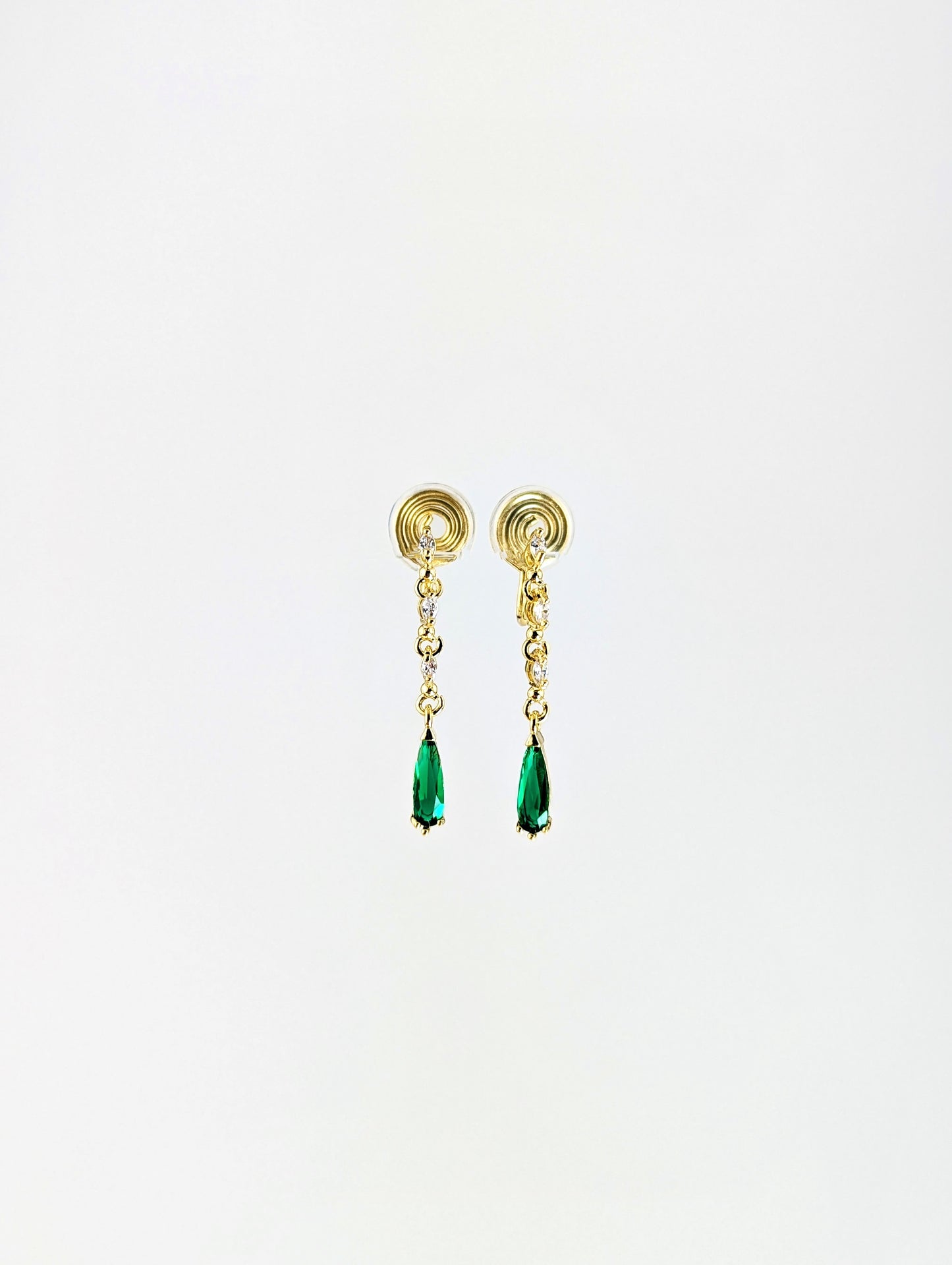 Green Dew Drop Gold Dangle Clip-on Earrings